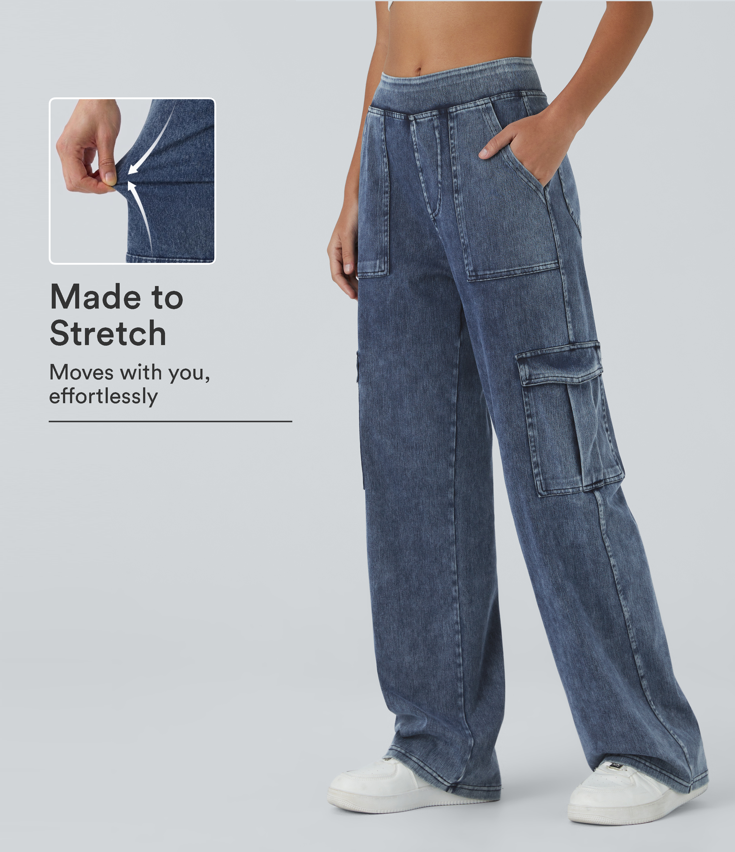 Halara Flex™ Mid Rise Pockets Straight Leg Casual Cargo Jeans