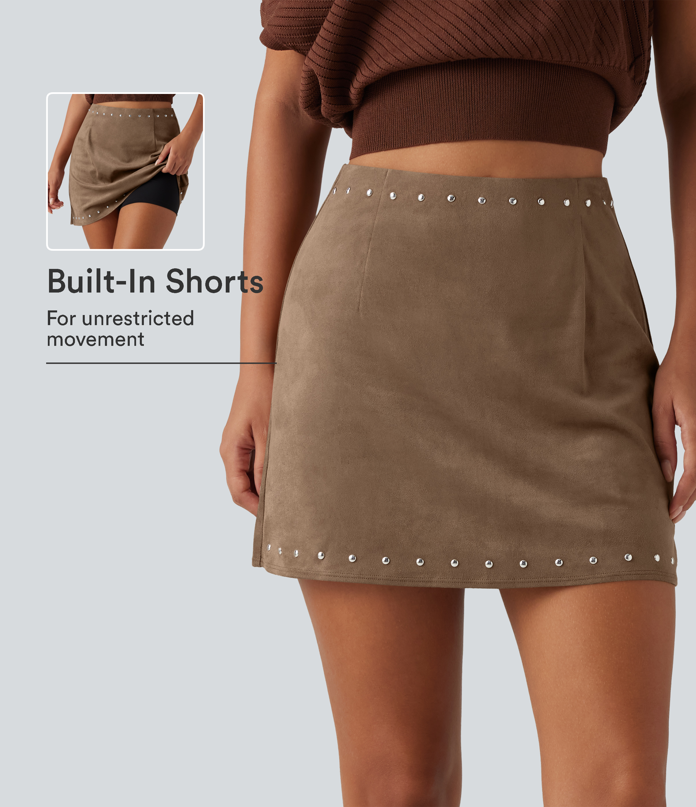 High Waisted 2-in-1 A Line Mini Suede Party Skirt