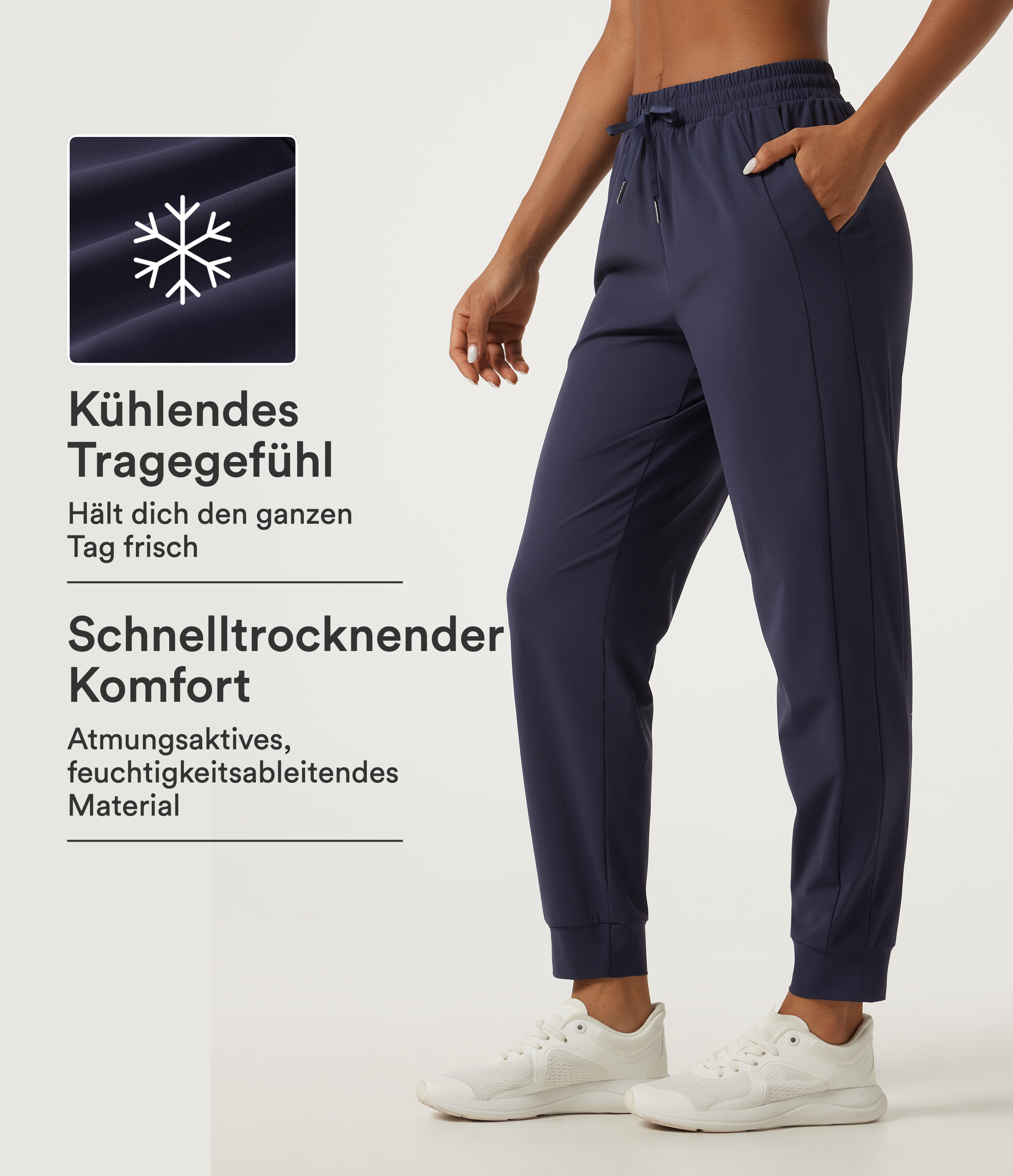 Peacoat Lauf-Joggers mit mittelhohem Bund, Seitentaschen, Kordelzug und InstantCool - schnelltrocknend / 1