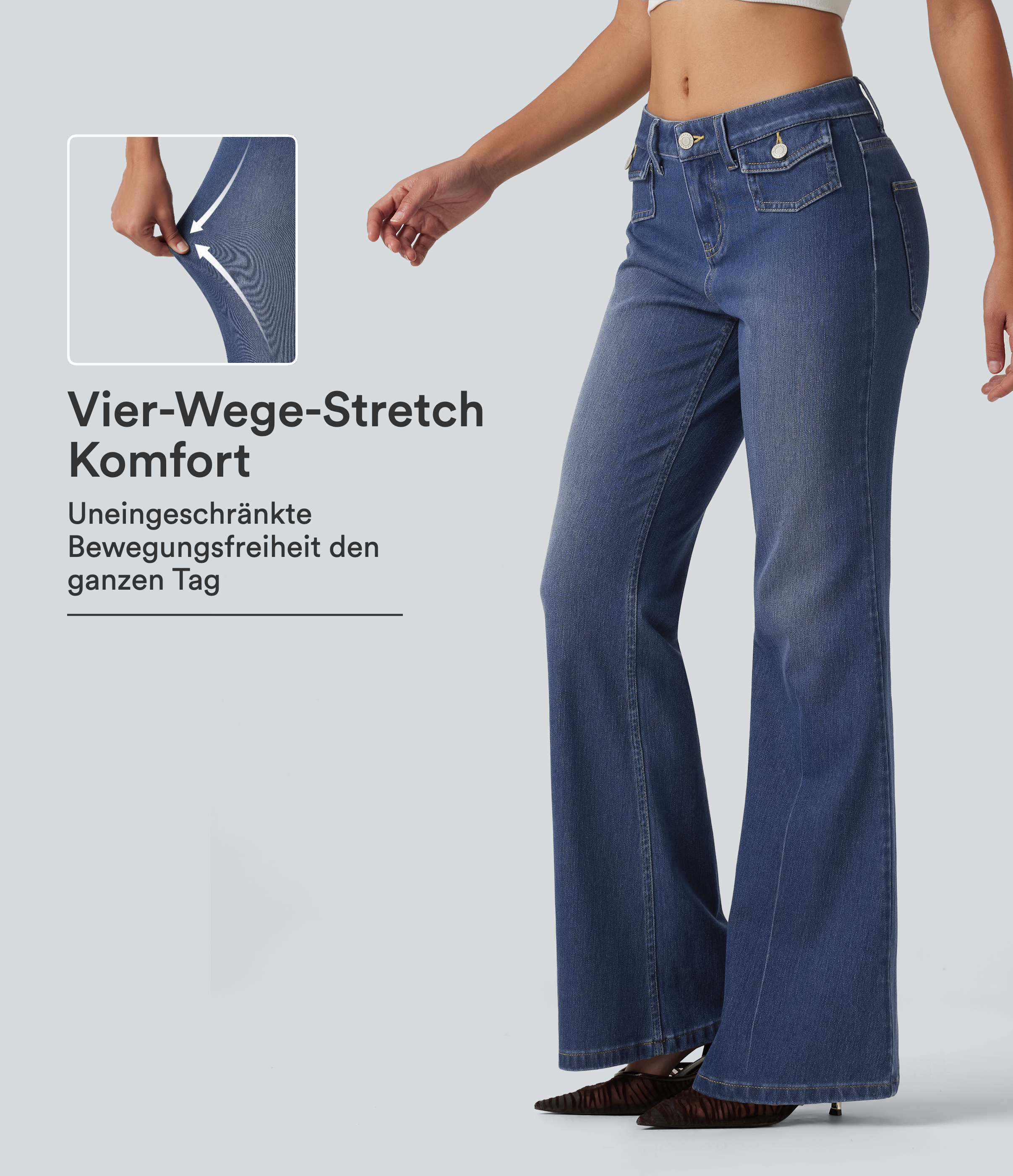 Halara Flex™ - Lässige Jeans mit niedrigem Bund und mehreren Taschen