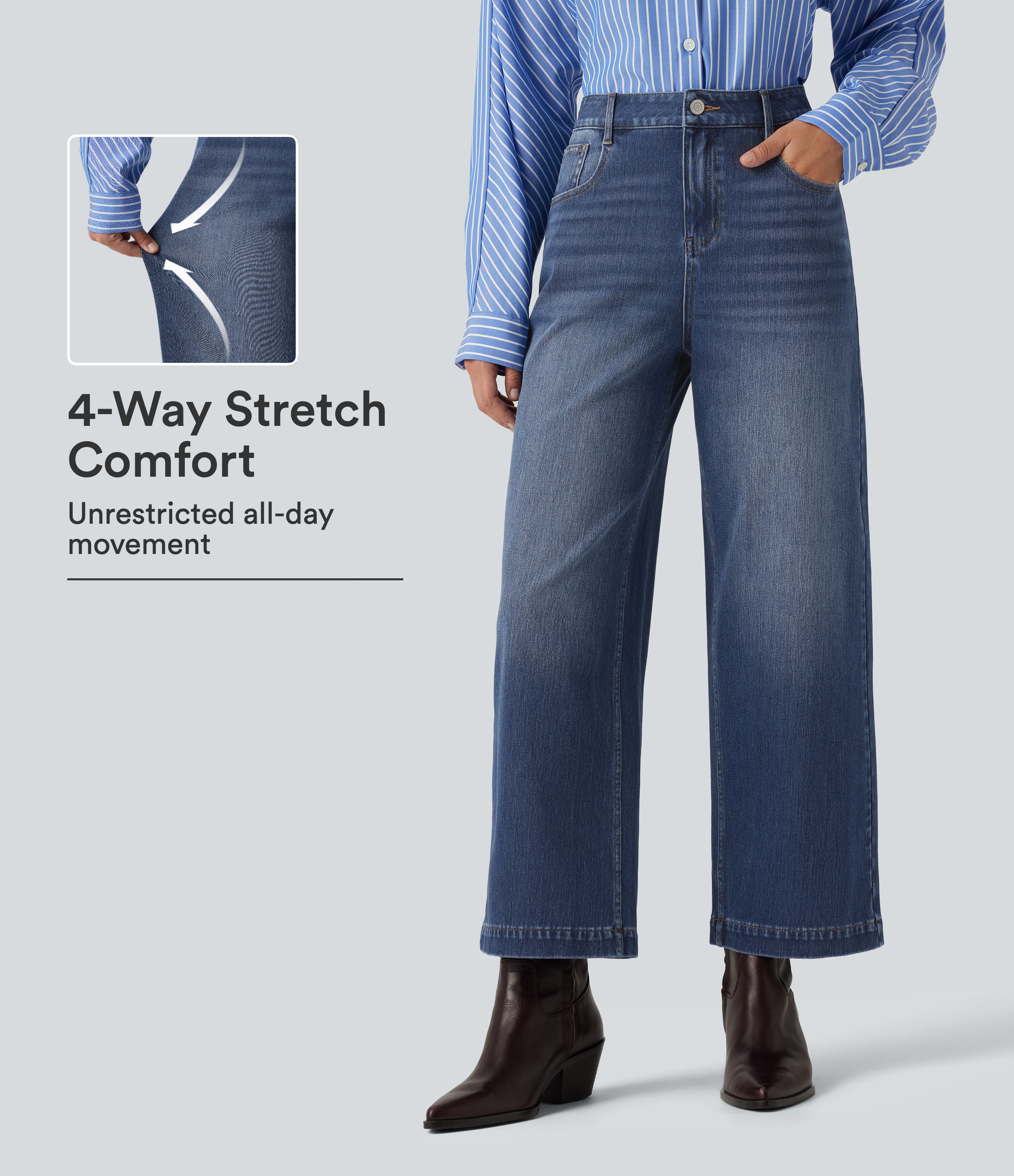 Halara Flex™ High Waisted Wide Leg Casual Jeans with Pockets