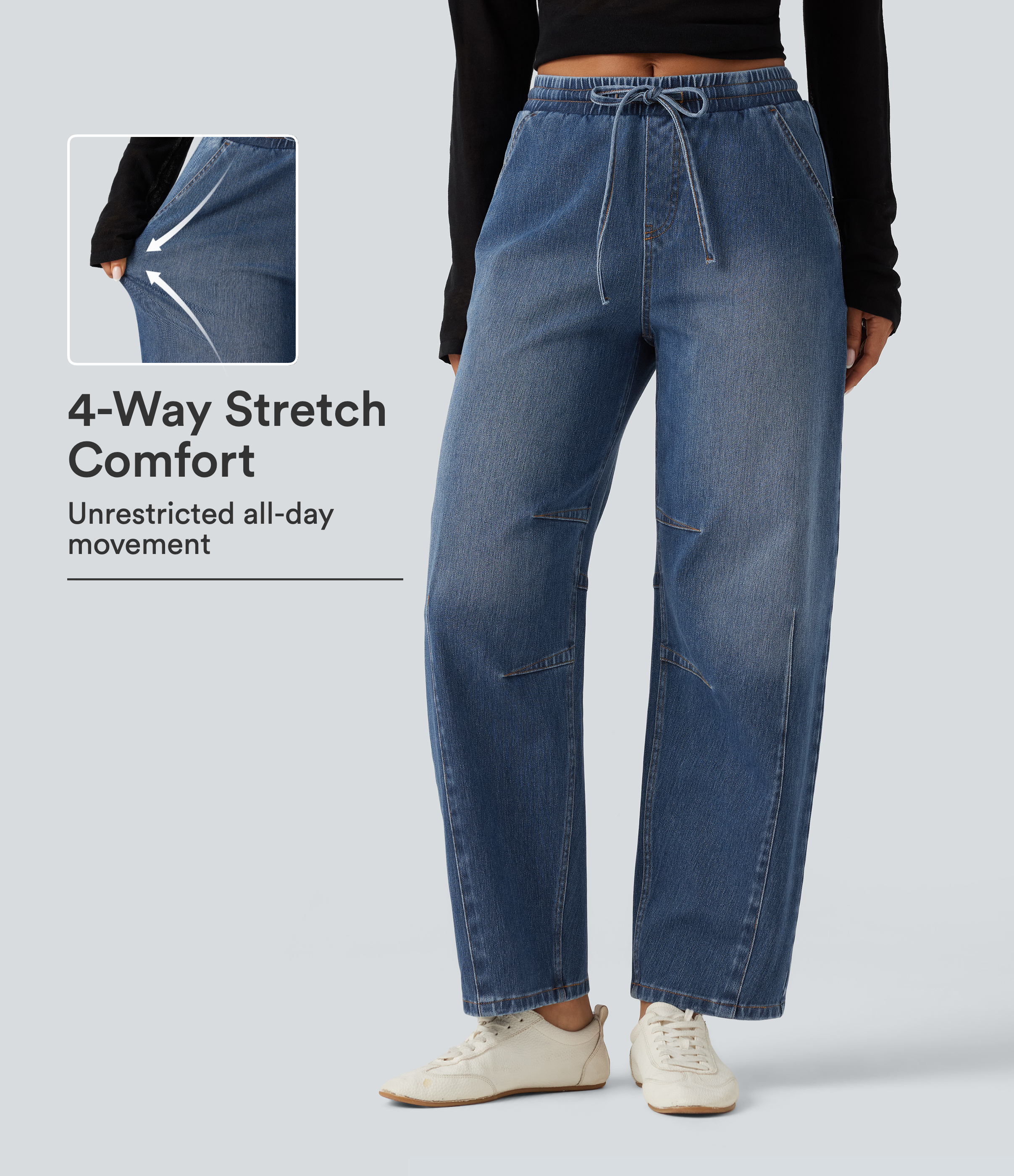 Halara Flex™ Mid Rise Drawstring Barrel Leg Casual Jeans with Pockets