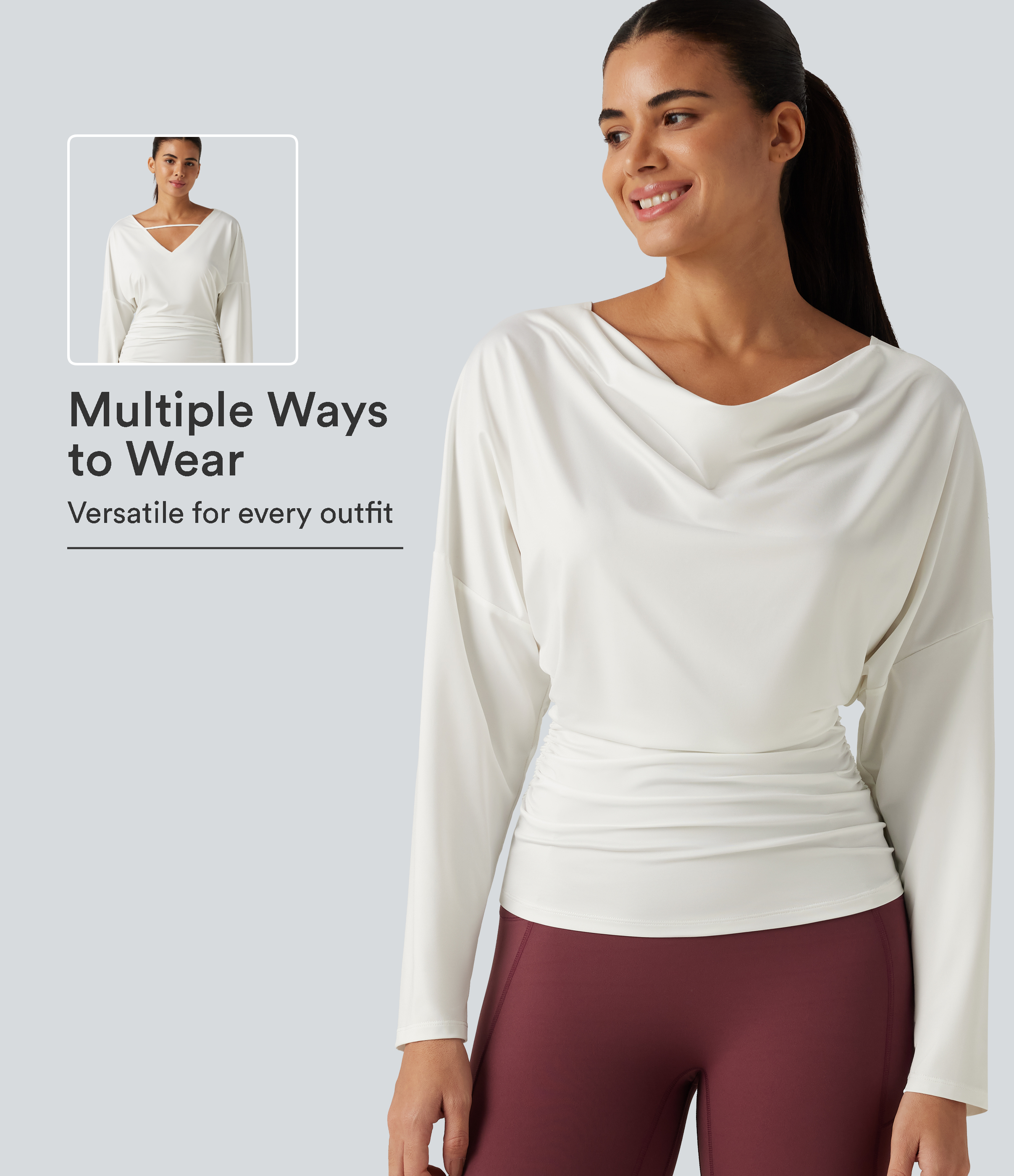 Cowl Neck Long Sleeve Cut Out Back Yoga Sports Top