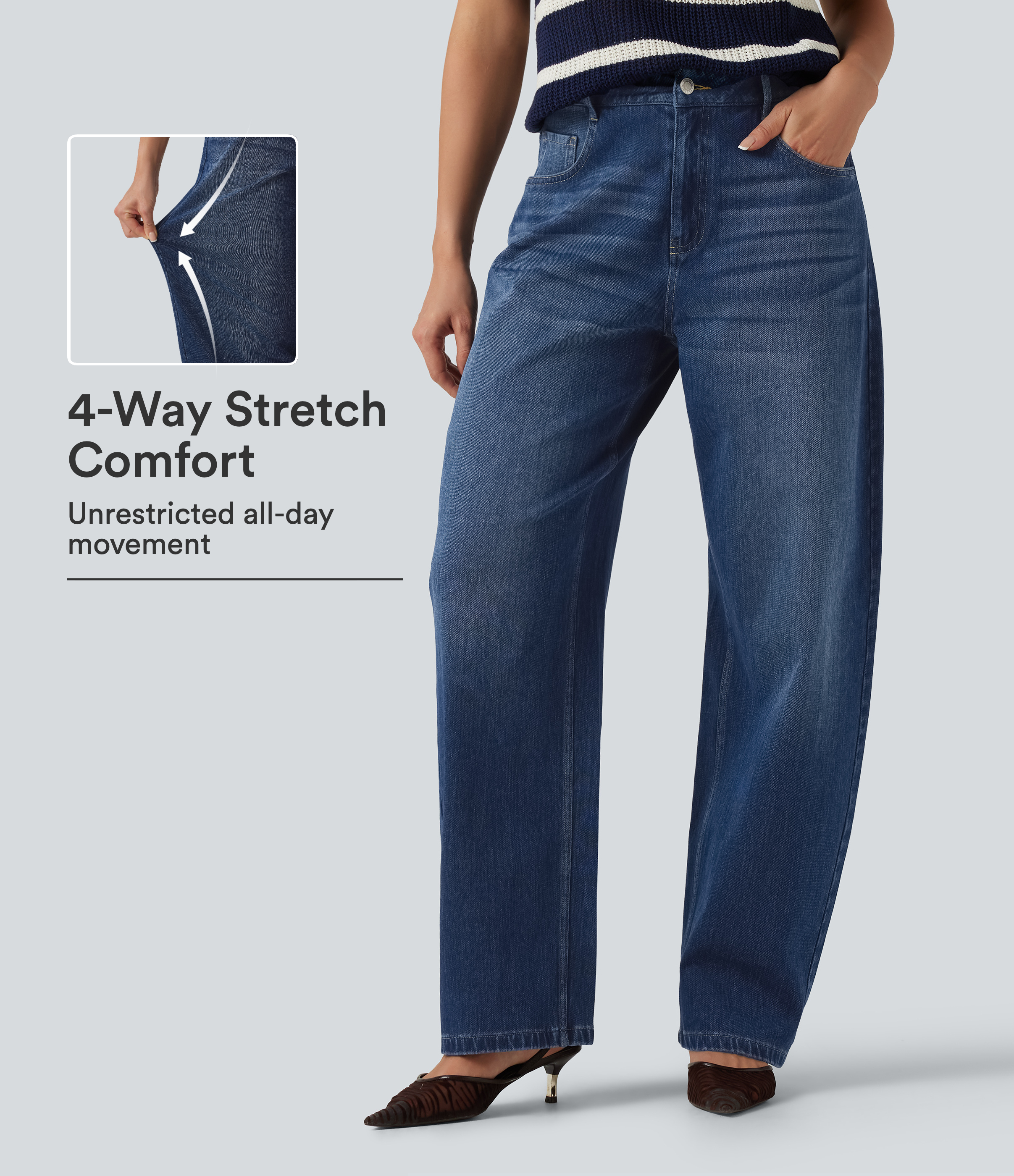 Halara Flex™ Mid Rise Barrel Leg Casual Jeans with Pockets