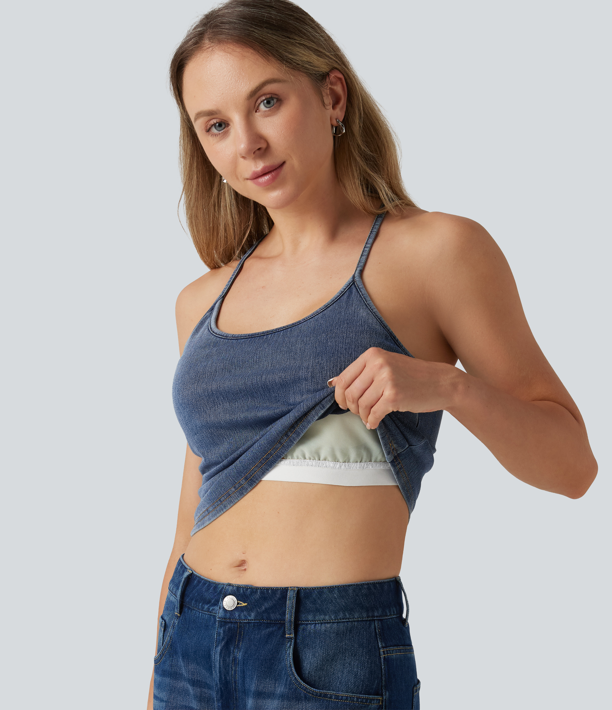 Halara Flex™ U Neck Built-in Bra Denim Casual Tank Top 