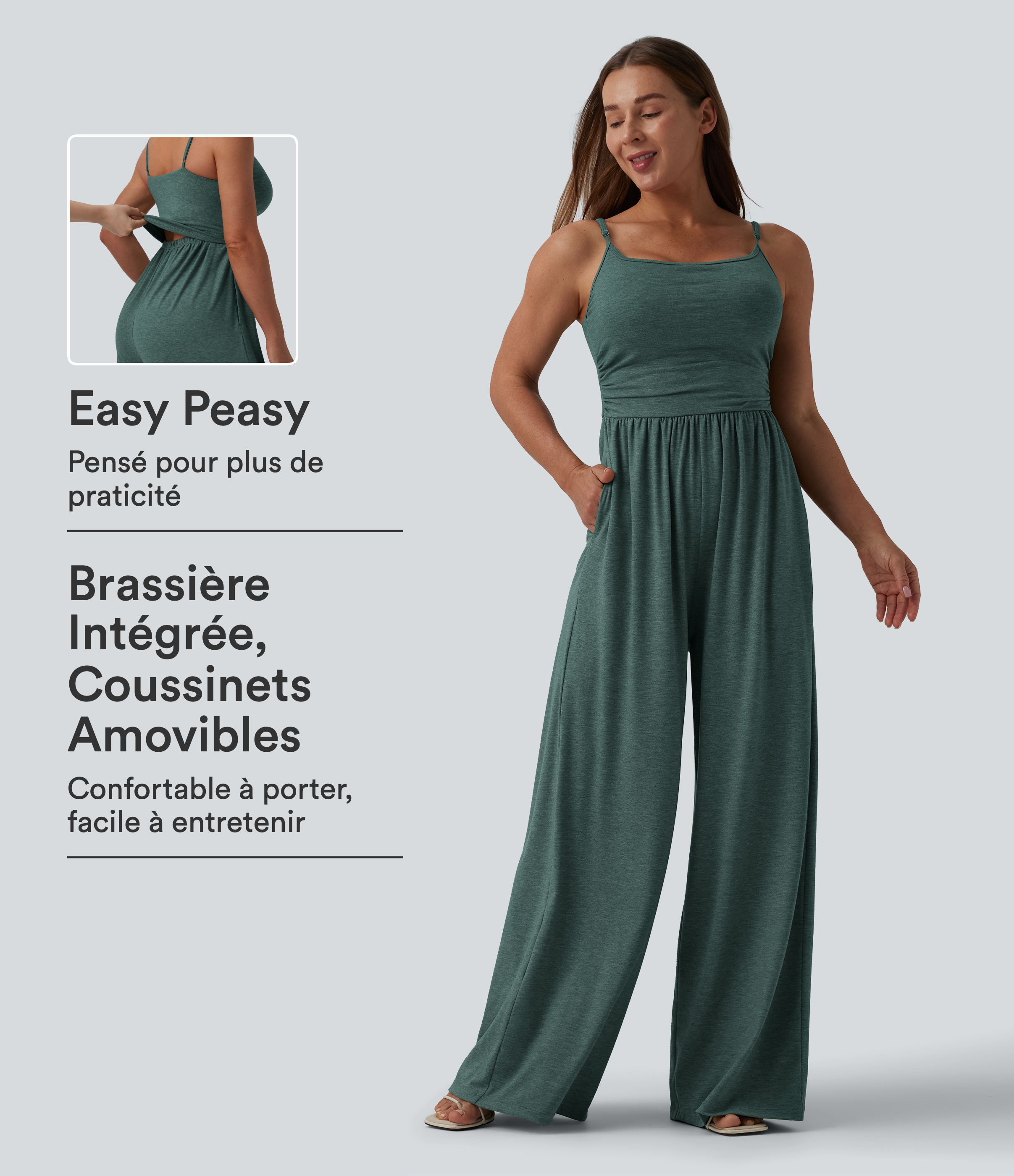 Combinaison décontractée large chinée froncée bretelles ajustables avec poches - Easy Peasy