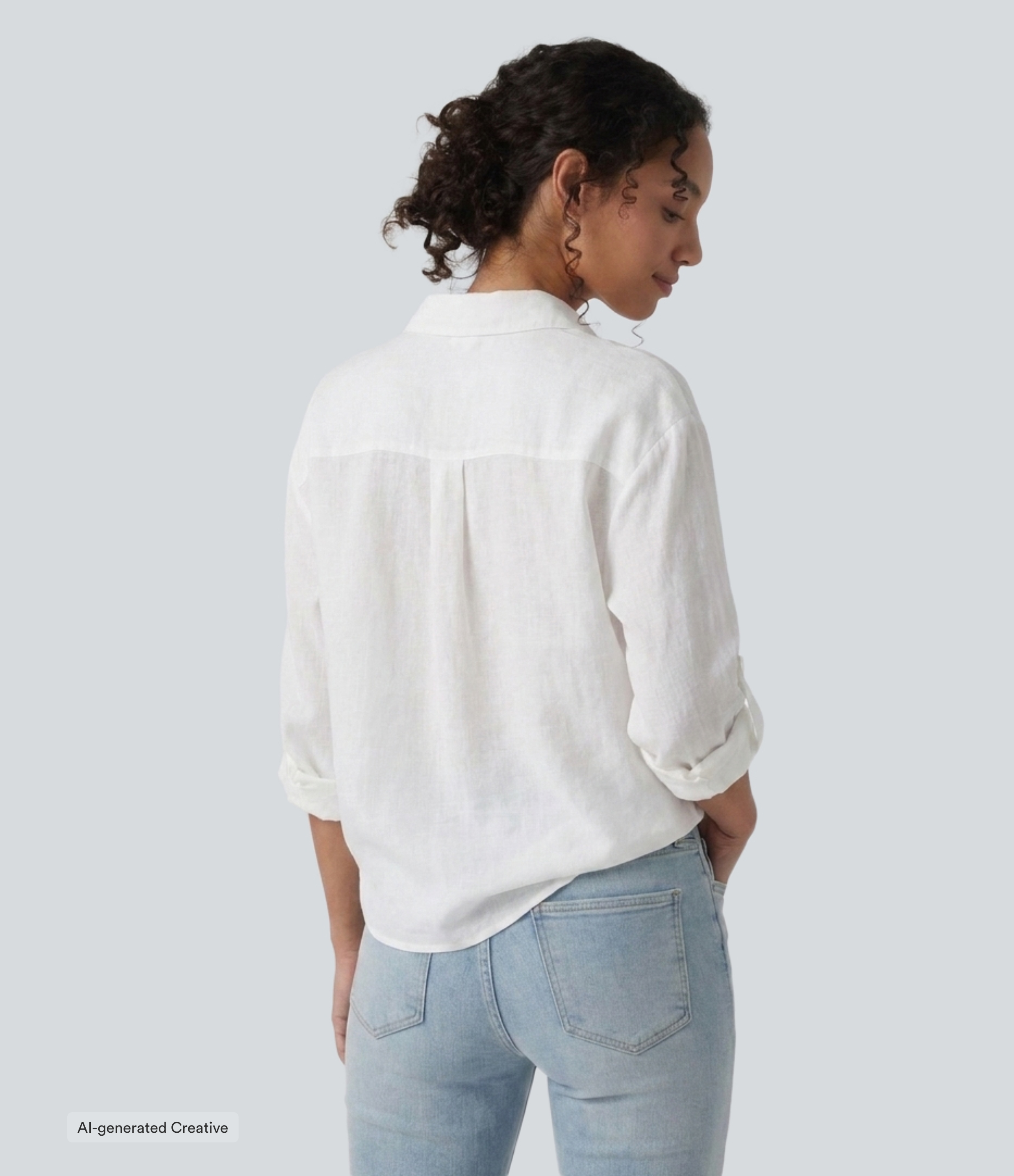 Blanco Camisa casual de manga larga con nudo delantero / 2