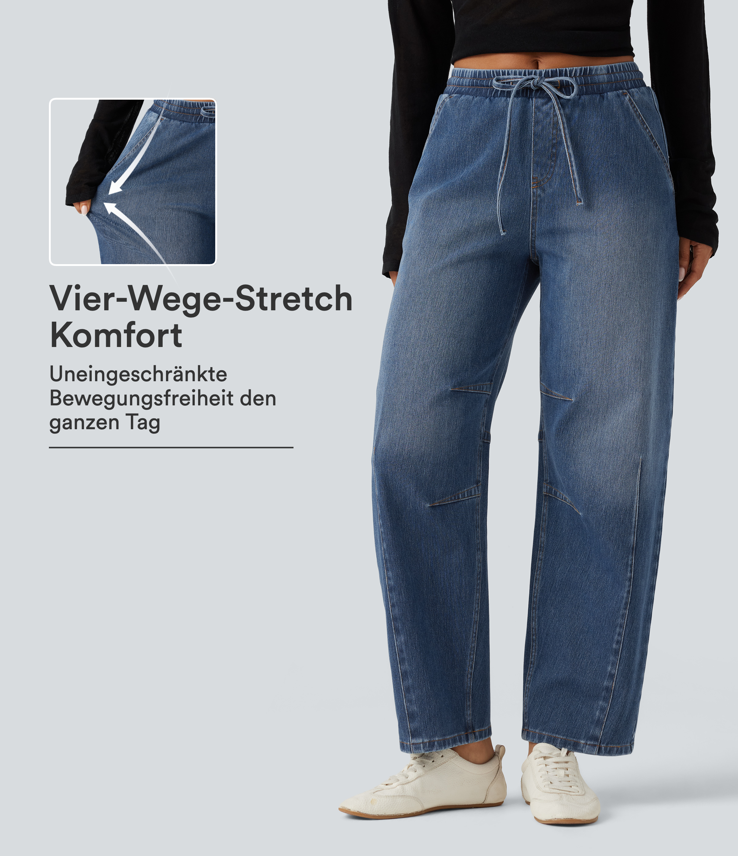 Tide Blue Denim Halara Flex™ - Lässige Jeans mit mittelhohem Bund, mehreren Taschen, Kordelzug und geschwungenem Bein / 1