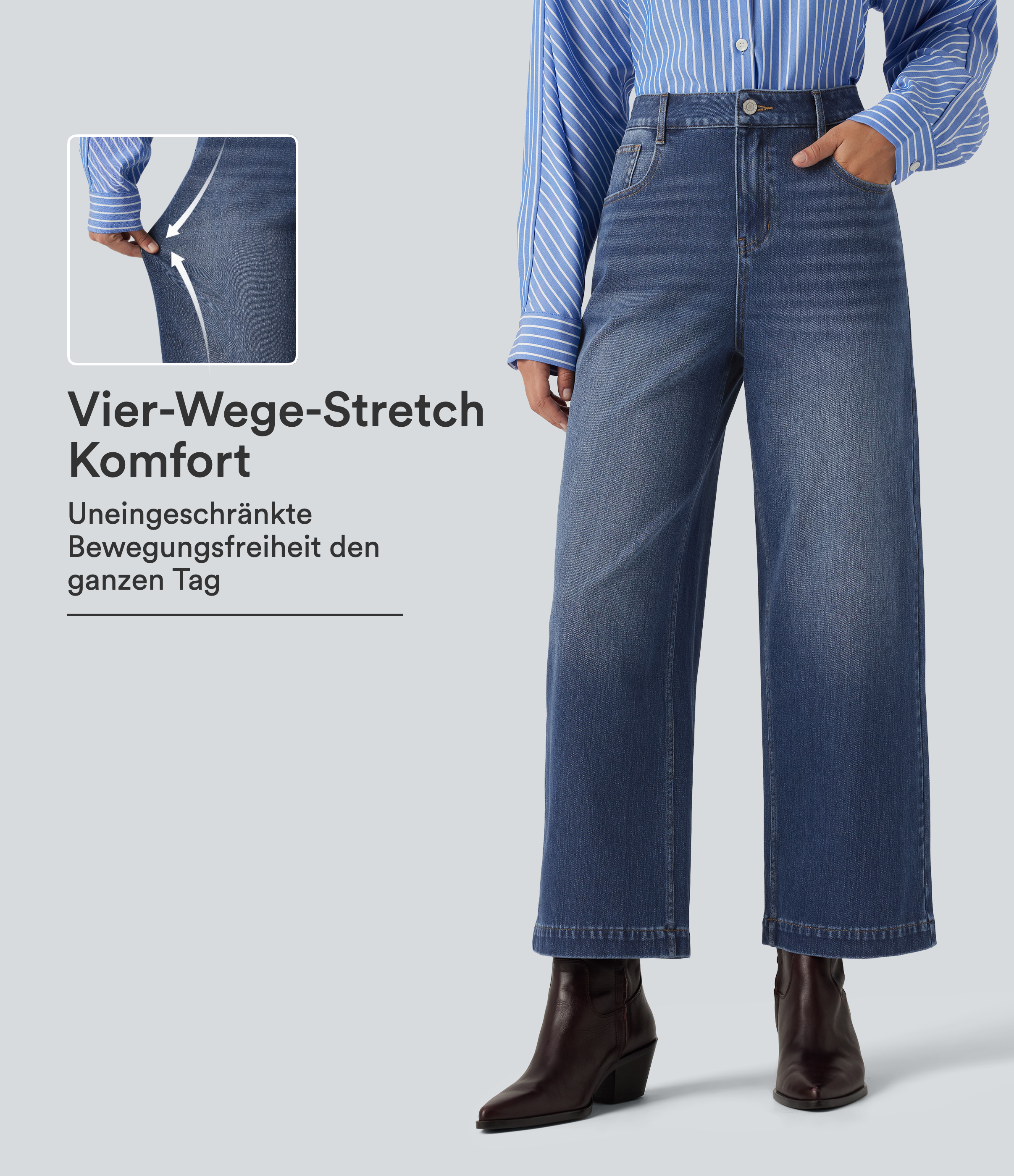 Halara Flex™ - Lässige Jeans mit hohem Bund, mehreren Taschen und weitem Bein