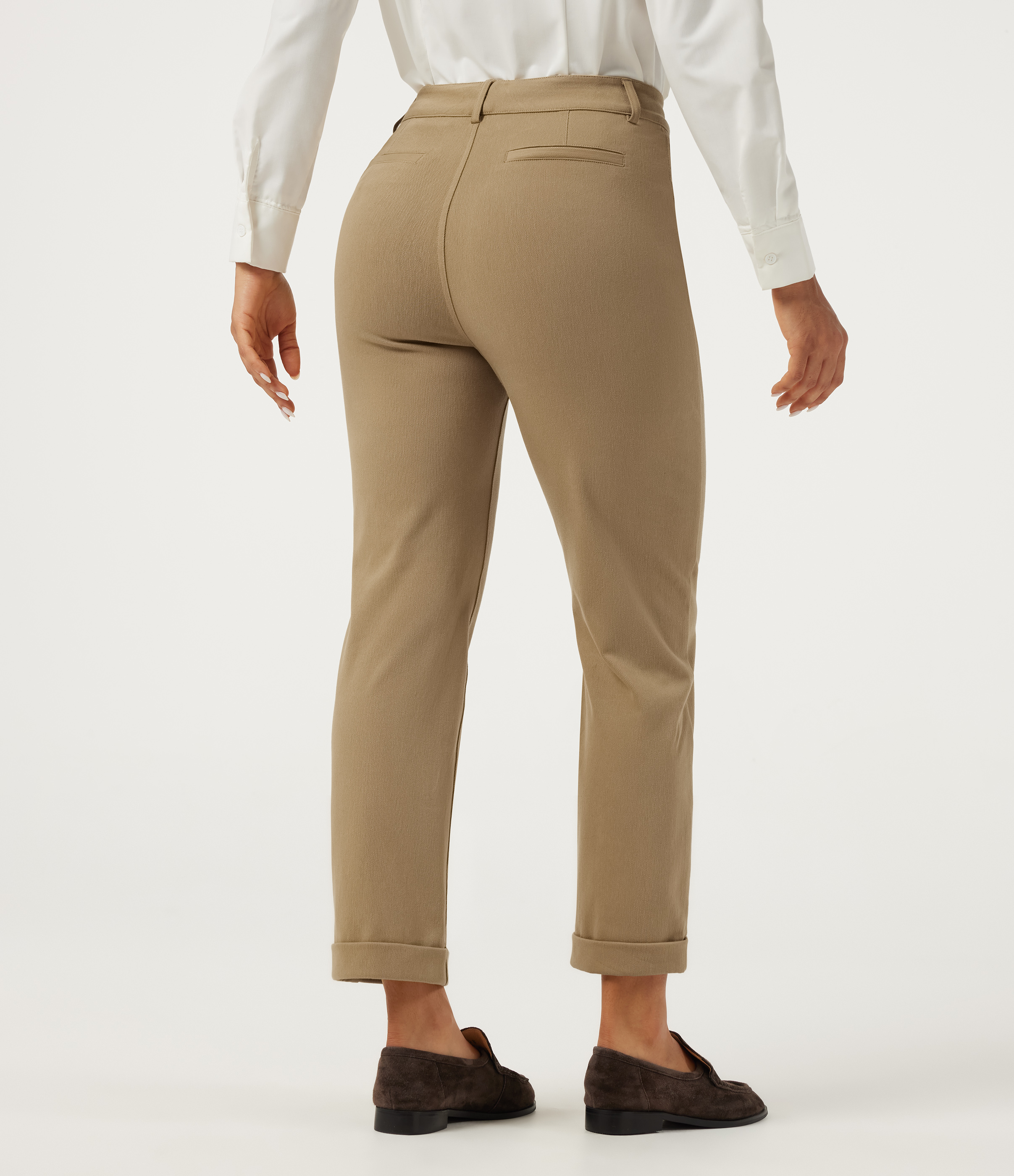 Starfish High Waisted Tapered Rolled Hem Work Cotton Pants with Pockets / 2