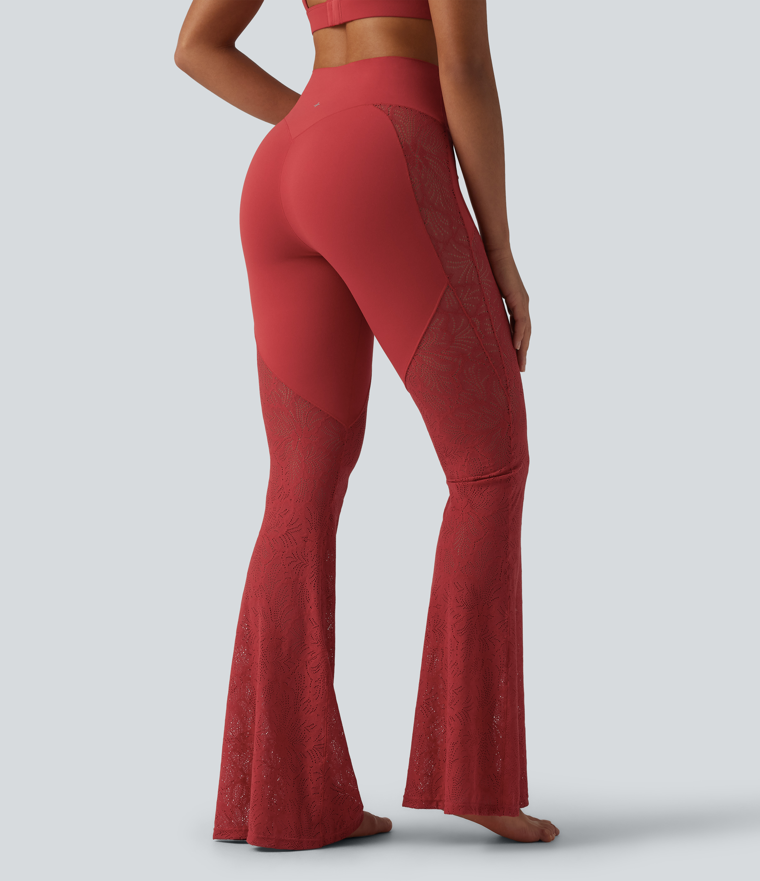 Aura Orange Halara UltraSculpt™ hoch taillierte, bauchformende Yoga-Flare-Leggings mit kontrastierender Spitze und Tasche / 2