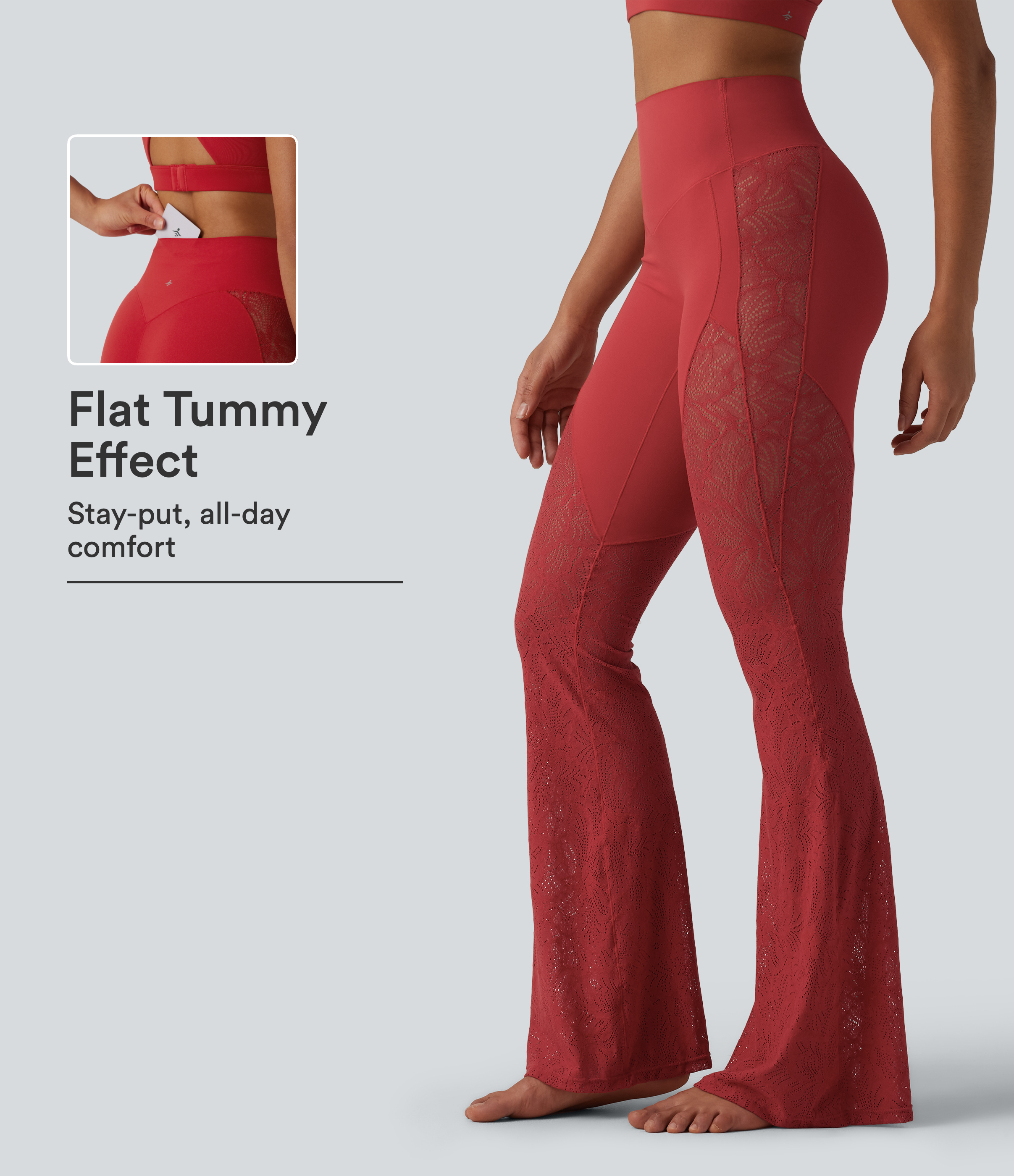 Halara UltraSculpt™ High Waisted Tummy Control Contrast Lace Yoga Flare Leggings with Pocket