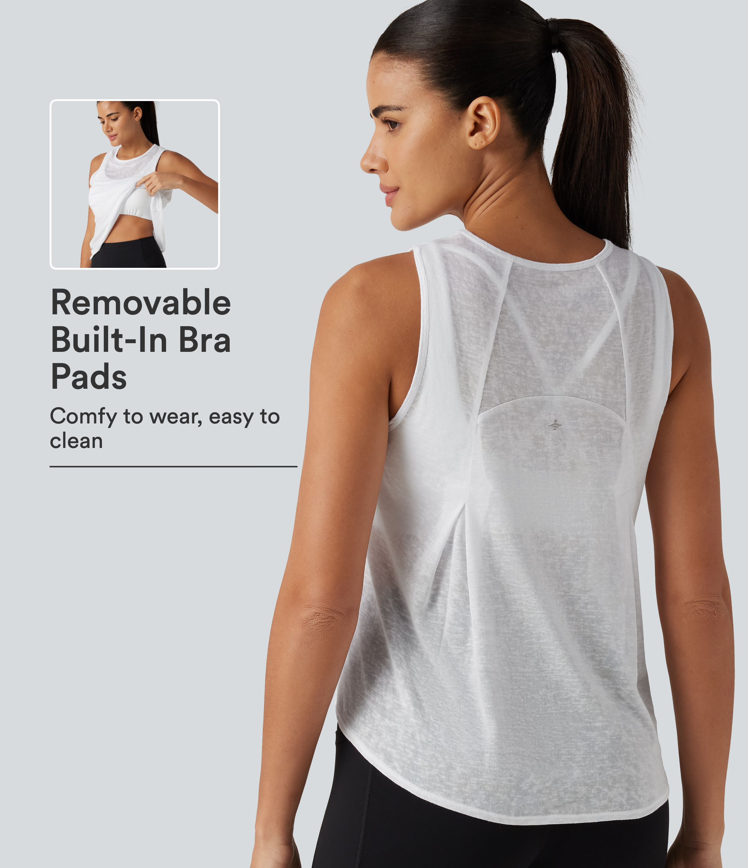 Round Neck Curved Hem Built-in Bra Workout Tank Top