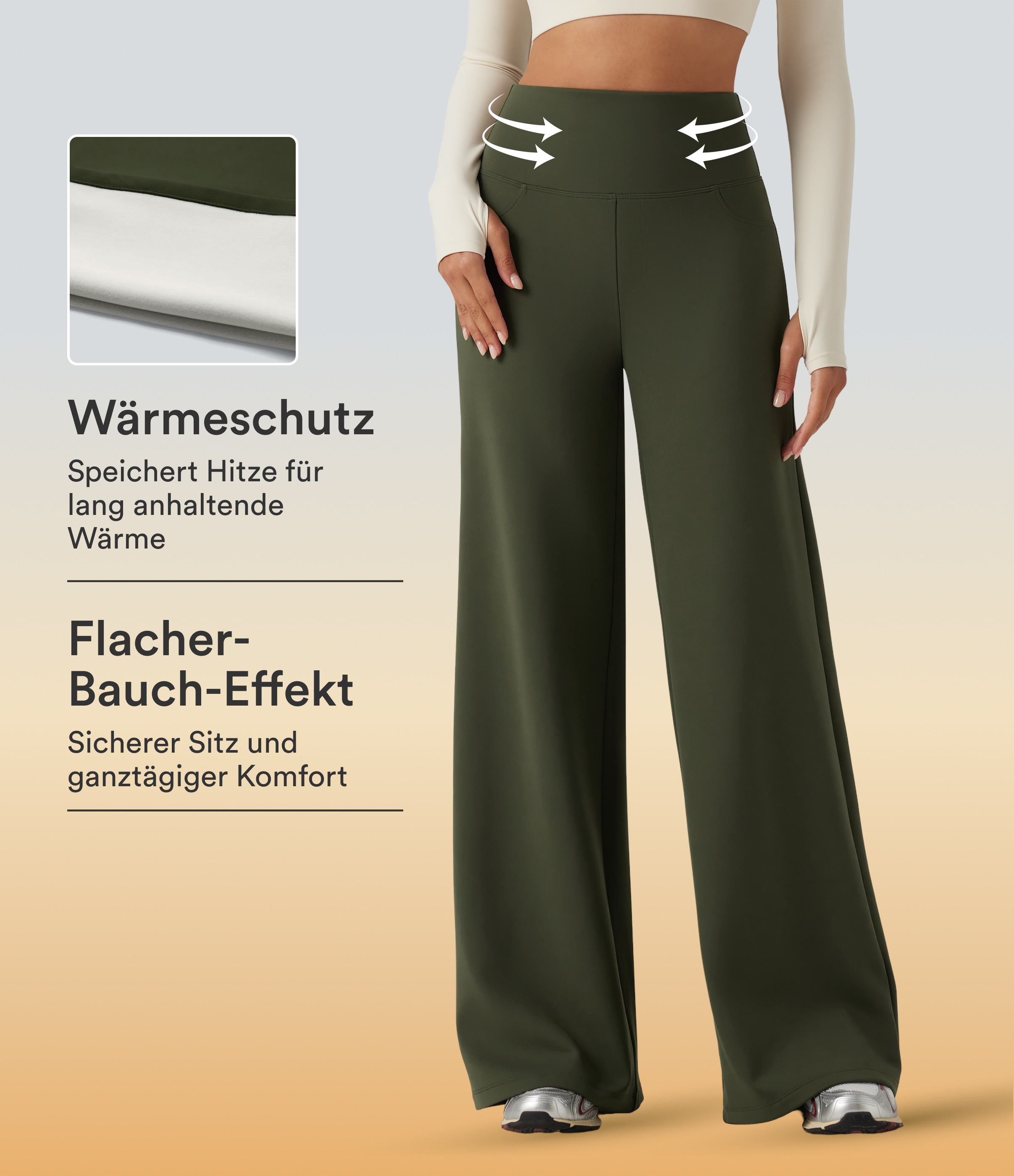 Fleece-Yogahose mit hohem Bund, Gesäßtaschen, Bauchkontrolle und geradem Bein