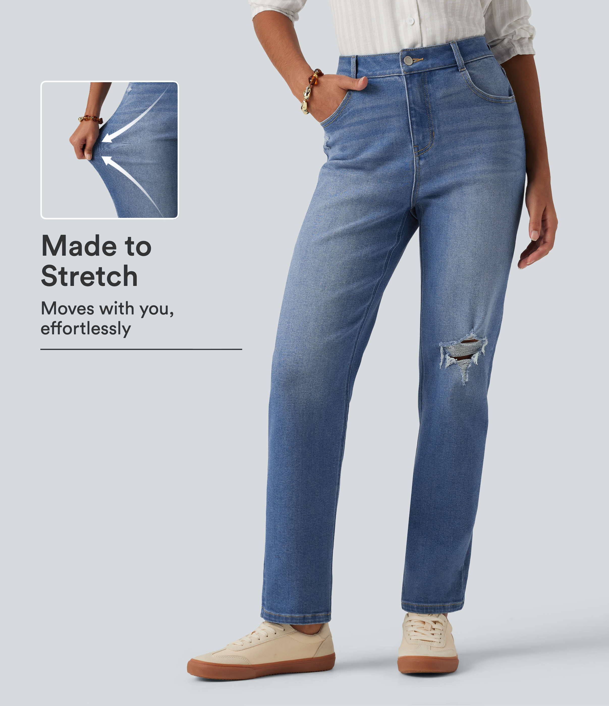 High Waisted Casual Jeans with Pockets