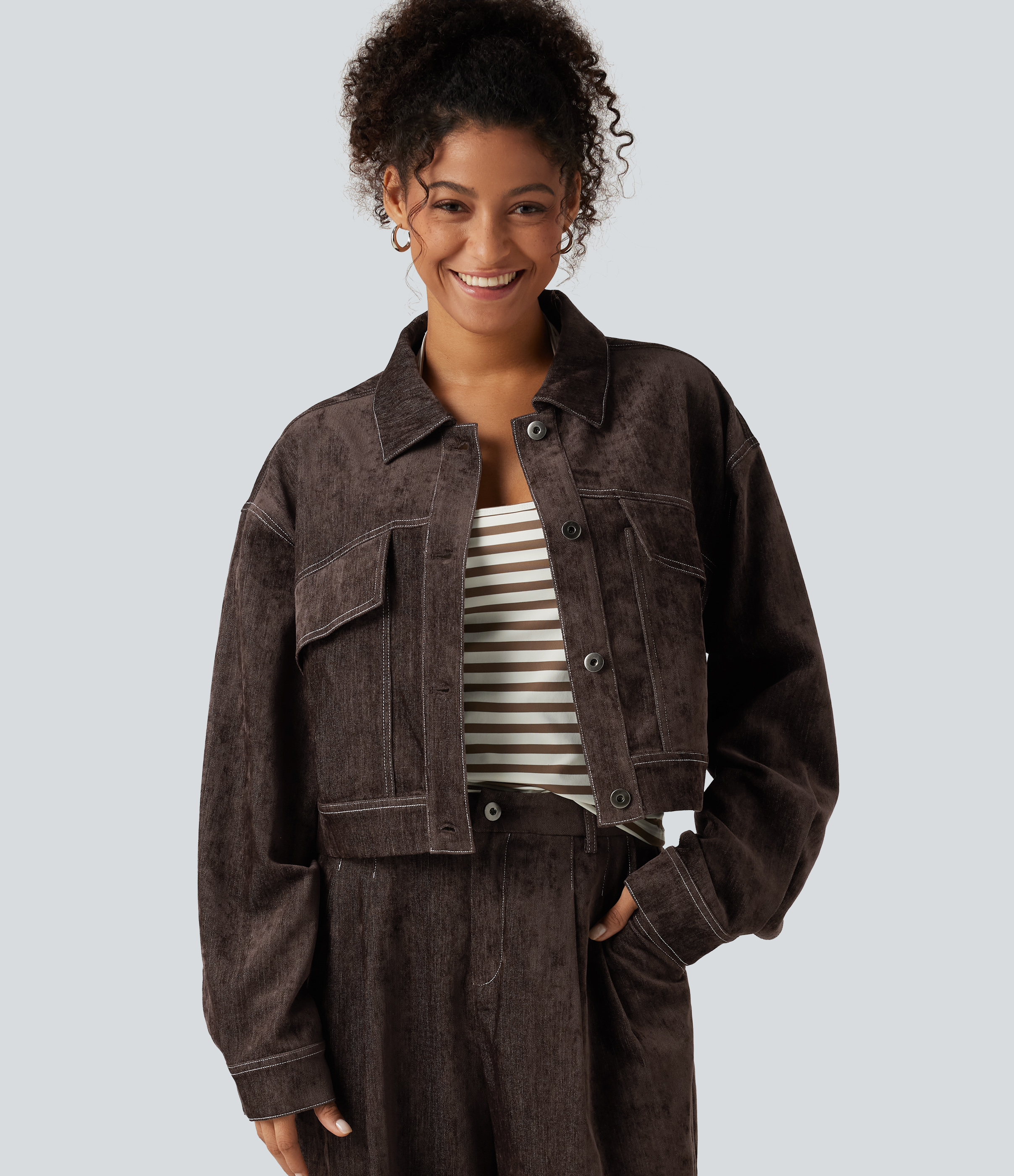 Long Sleeve Casual Shirt Jacket with Pockets