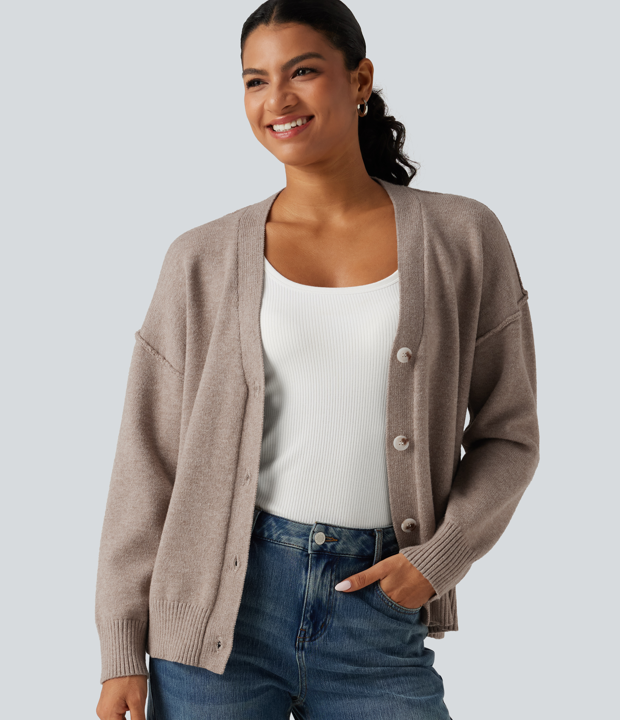 Dropped Long Sleeve Casual Cardigan
