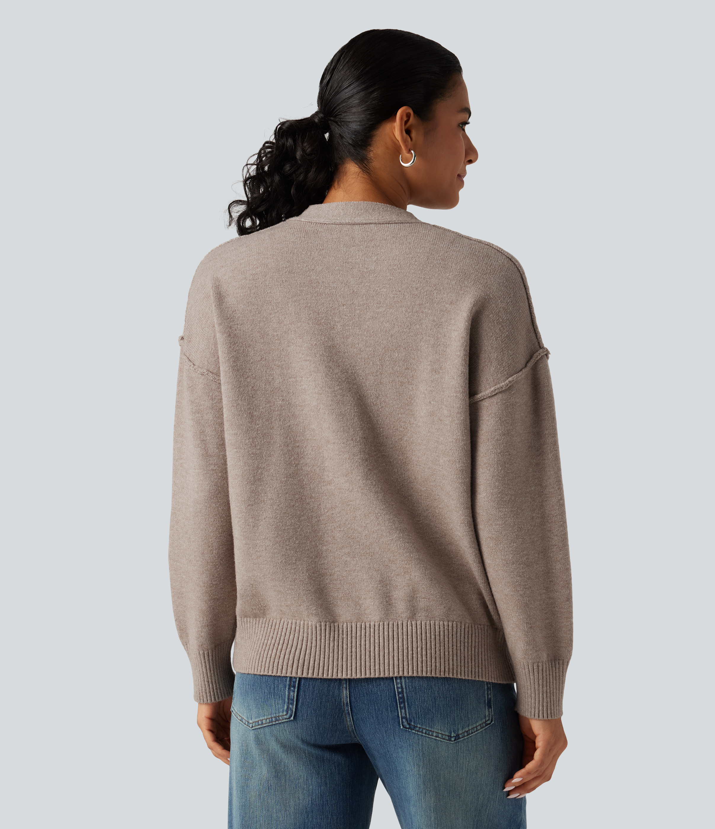 Light Taupe Dropped Long Sleeve Casual Cardigan / 2