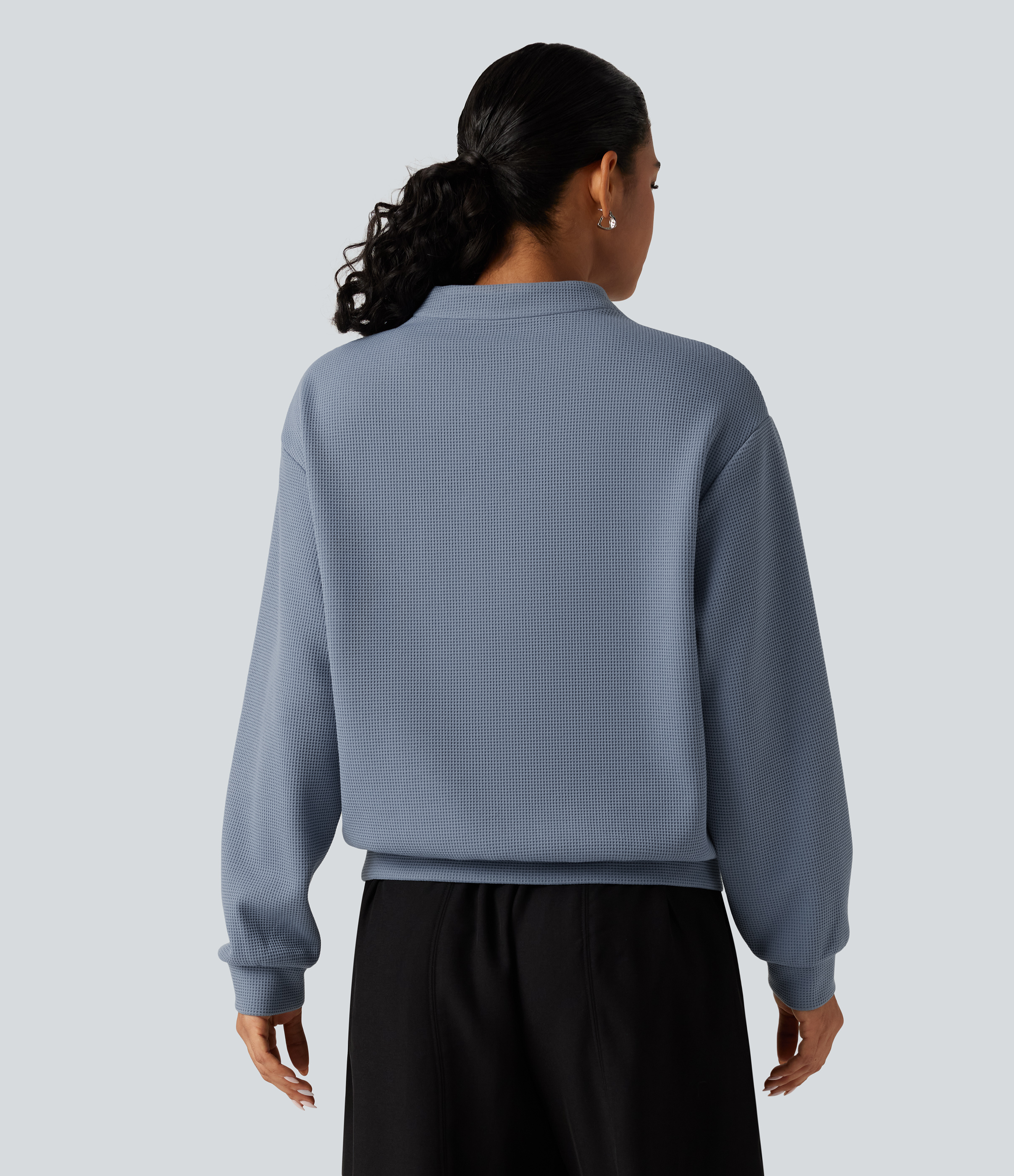 Troposphere V Neck Long Sleeve Waffle Casual Sweatshirt / 2