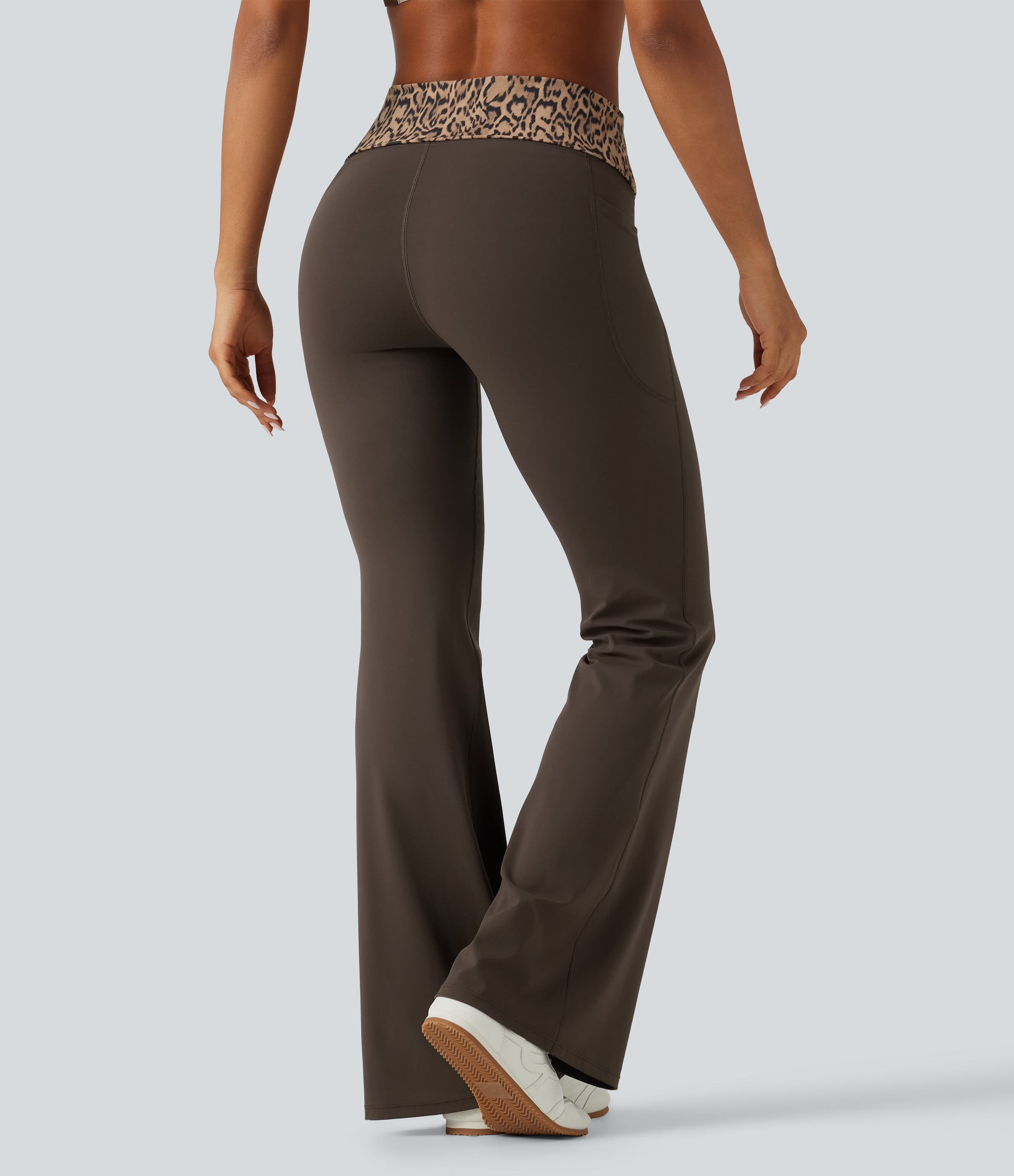 Hot Fudge Halara UltraSculpt™ Mid Rise Foldover Tummy Control Leopard Print Flare Yoga Leggings with Pockets / 2