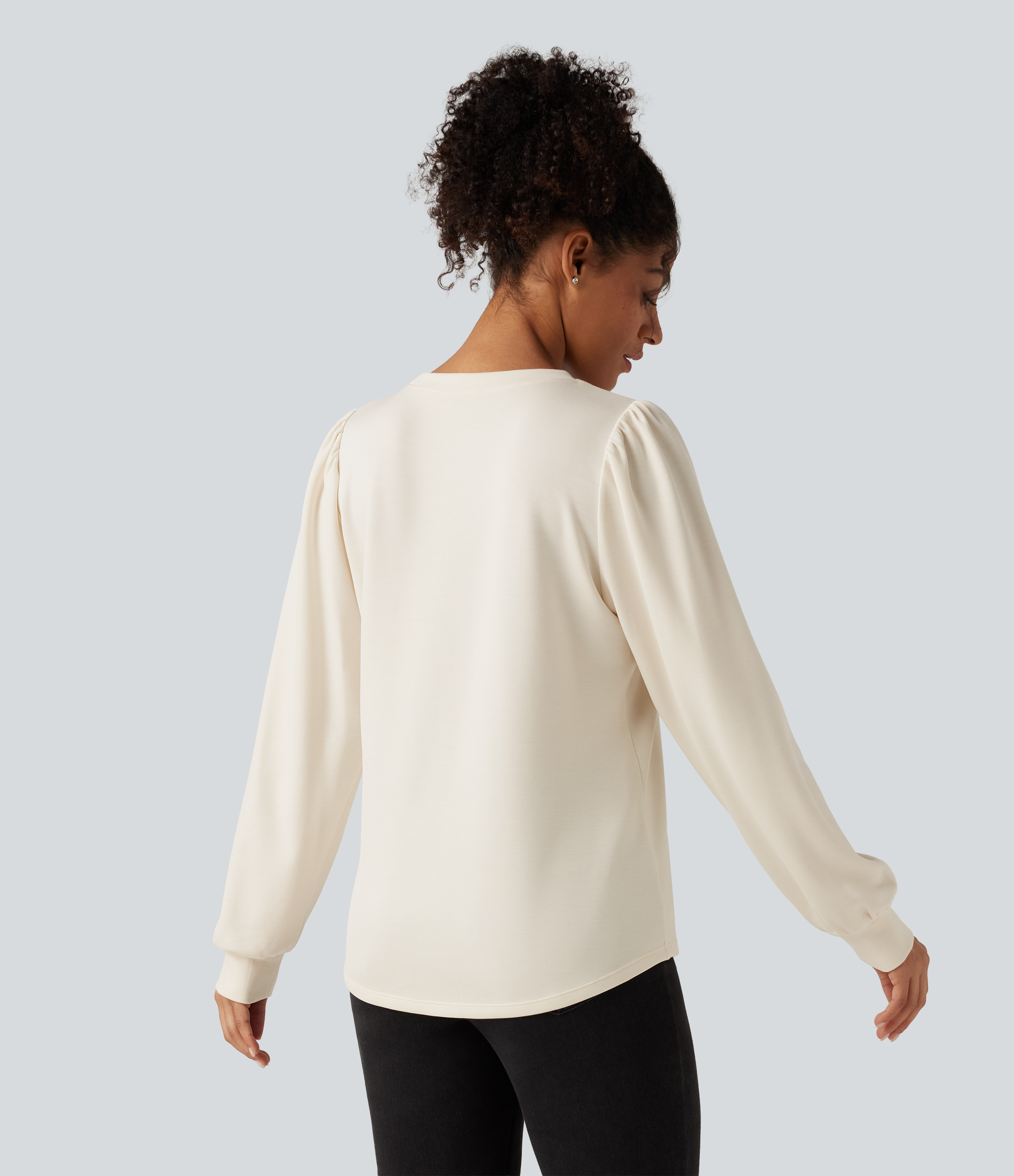 Snow White Oak Round Neck Long Sleeve Casual Top / 2