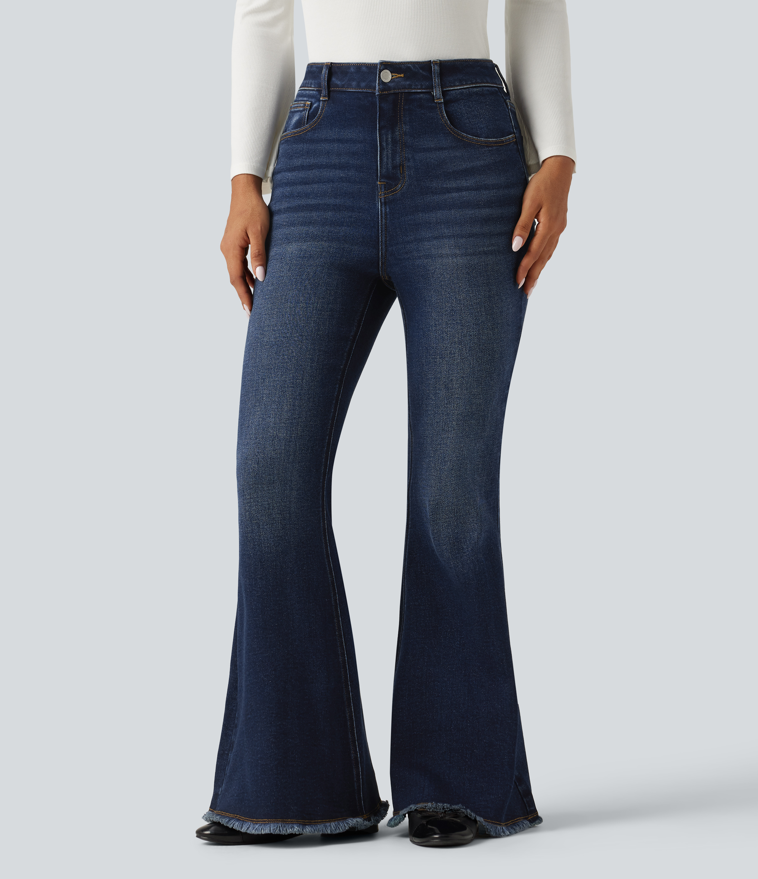 Jean décontracté taille haute bootcut à ourlet brut avec poches
