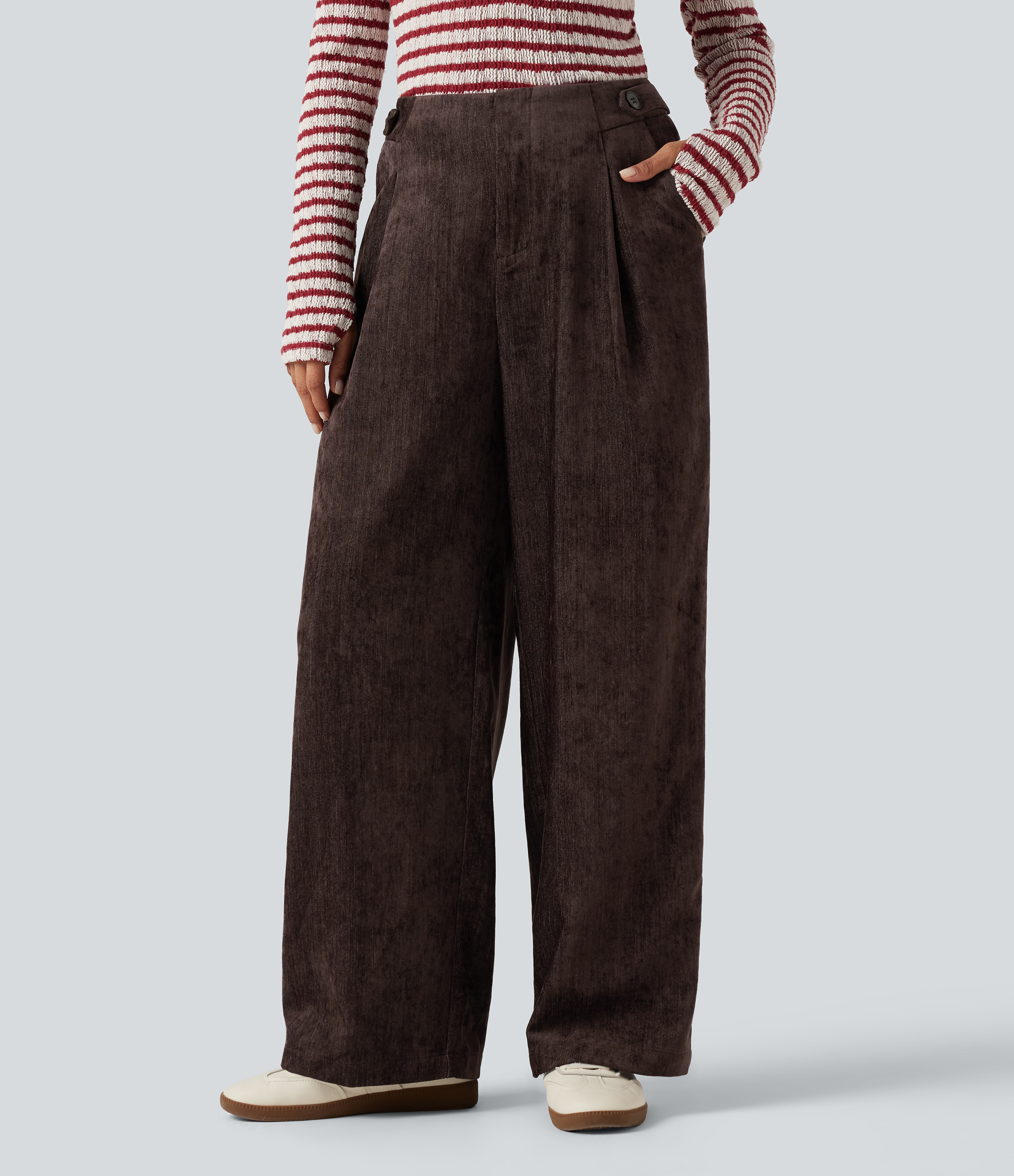 High Waisted Wide Leg Work Pants with Pockets