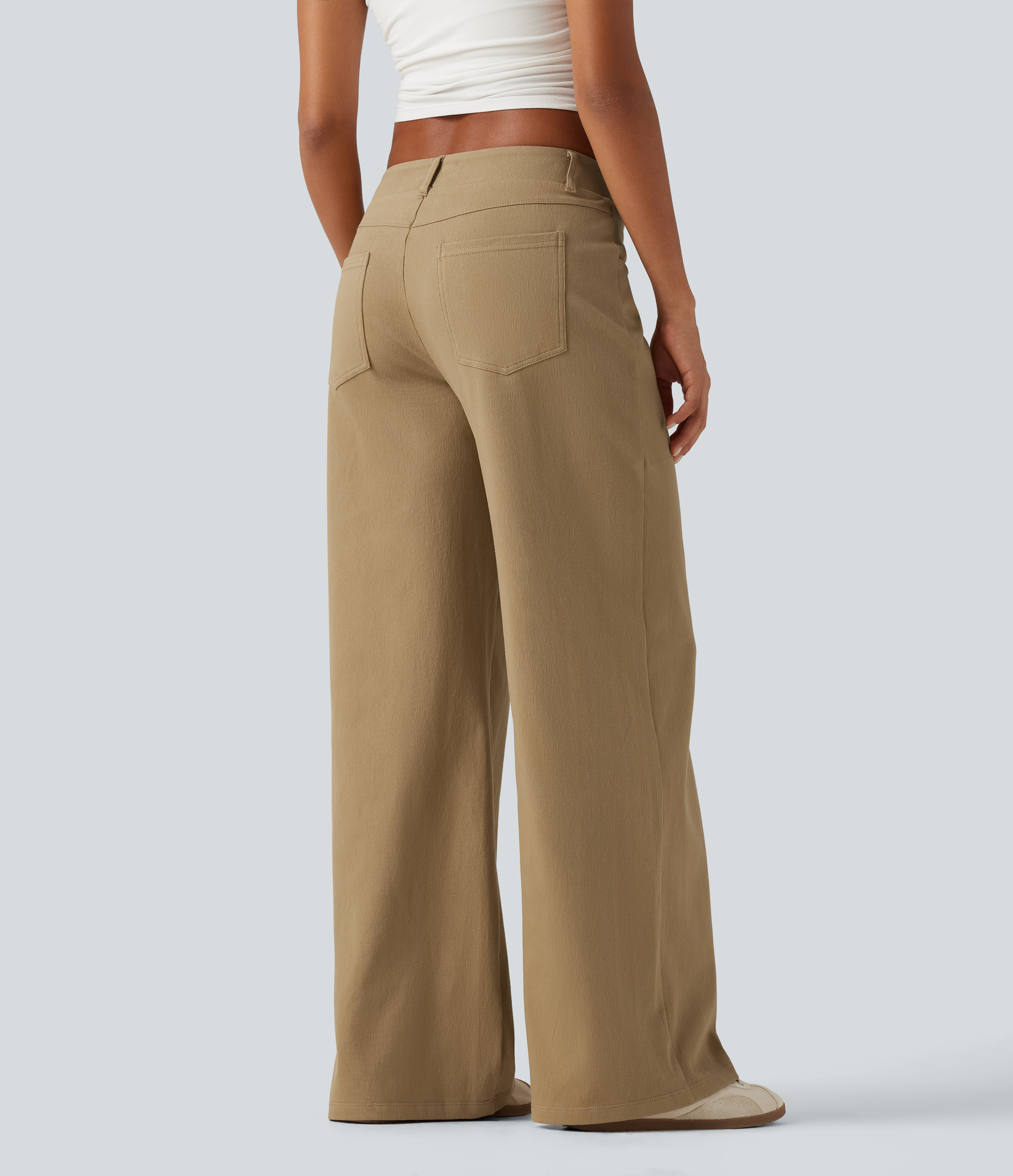 Starfish Pantalon en coton décontracté taille basse à jambe large asymétrique avec poches / 2