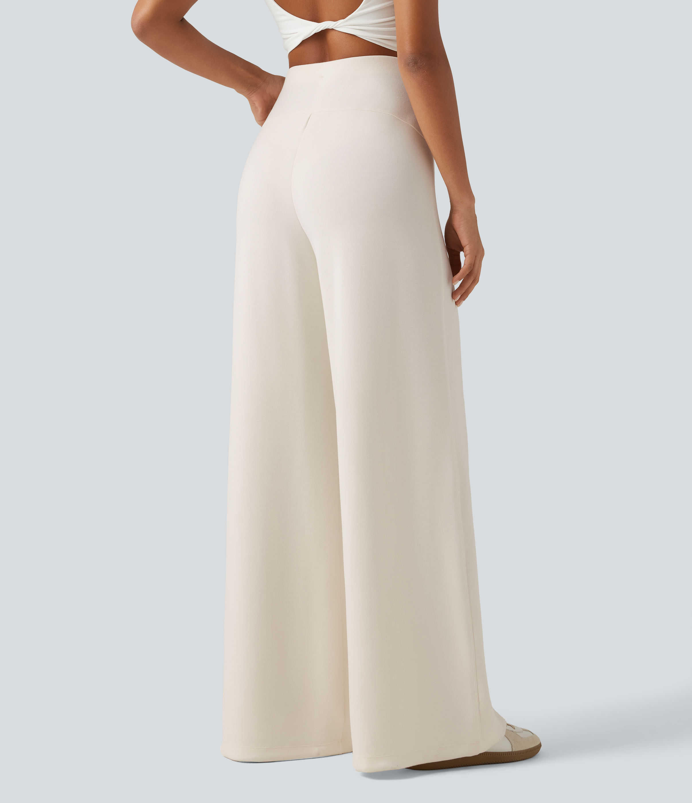 Milk Tea Apricot High Waisted Wide Leg Casual Sweatpants with Pockets / 2