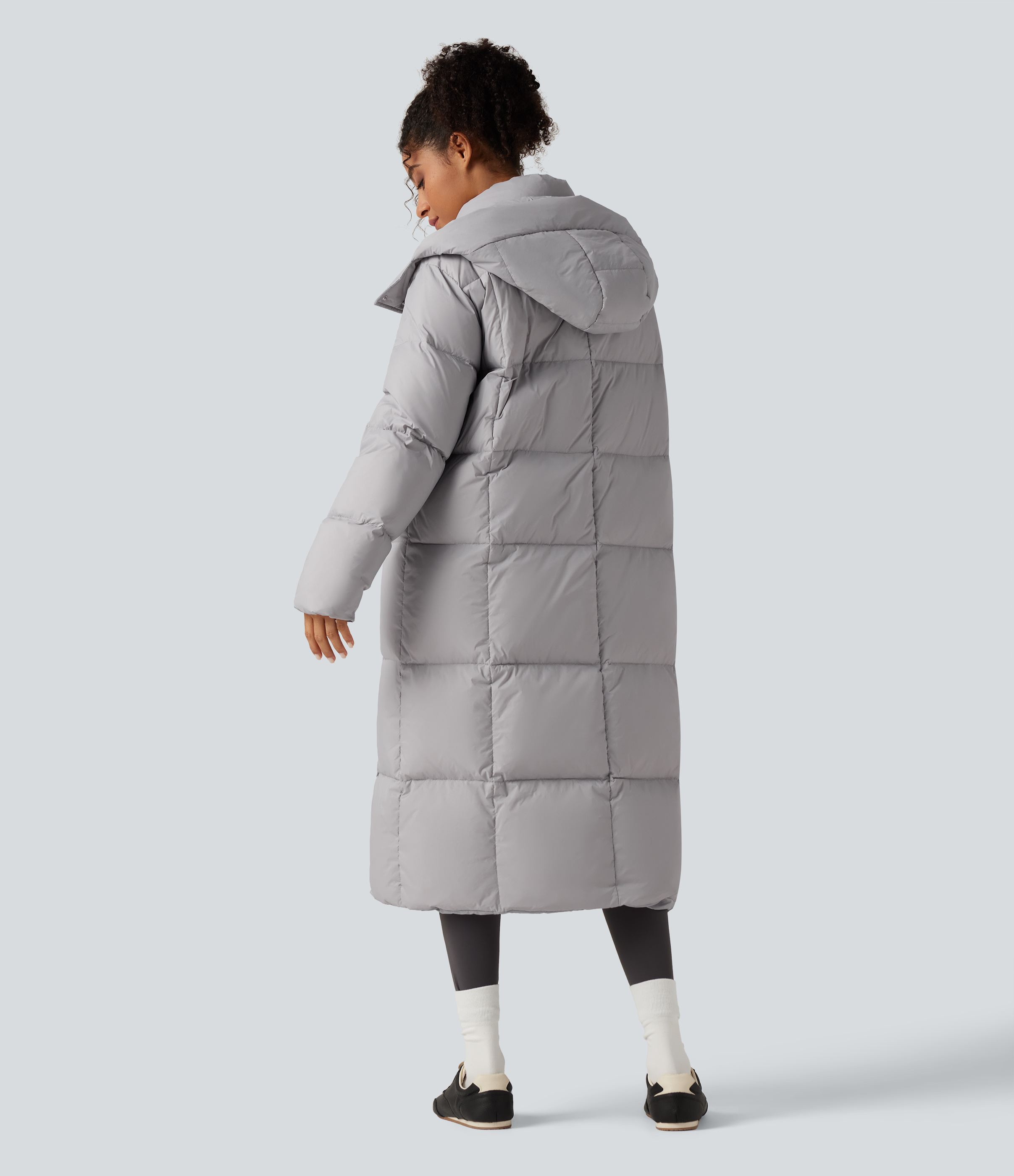Glacier Gray Hooded Long Sleeve Longline Casual Down Jacket with Pockets / 2