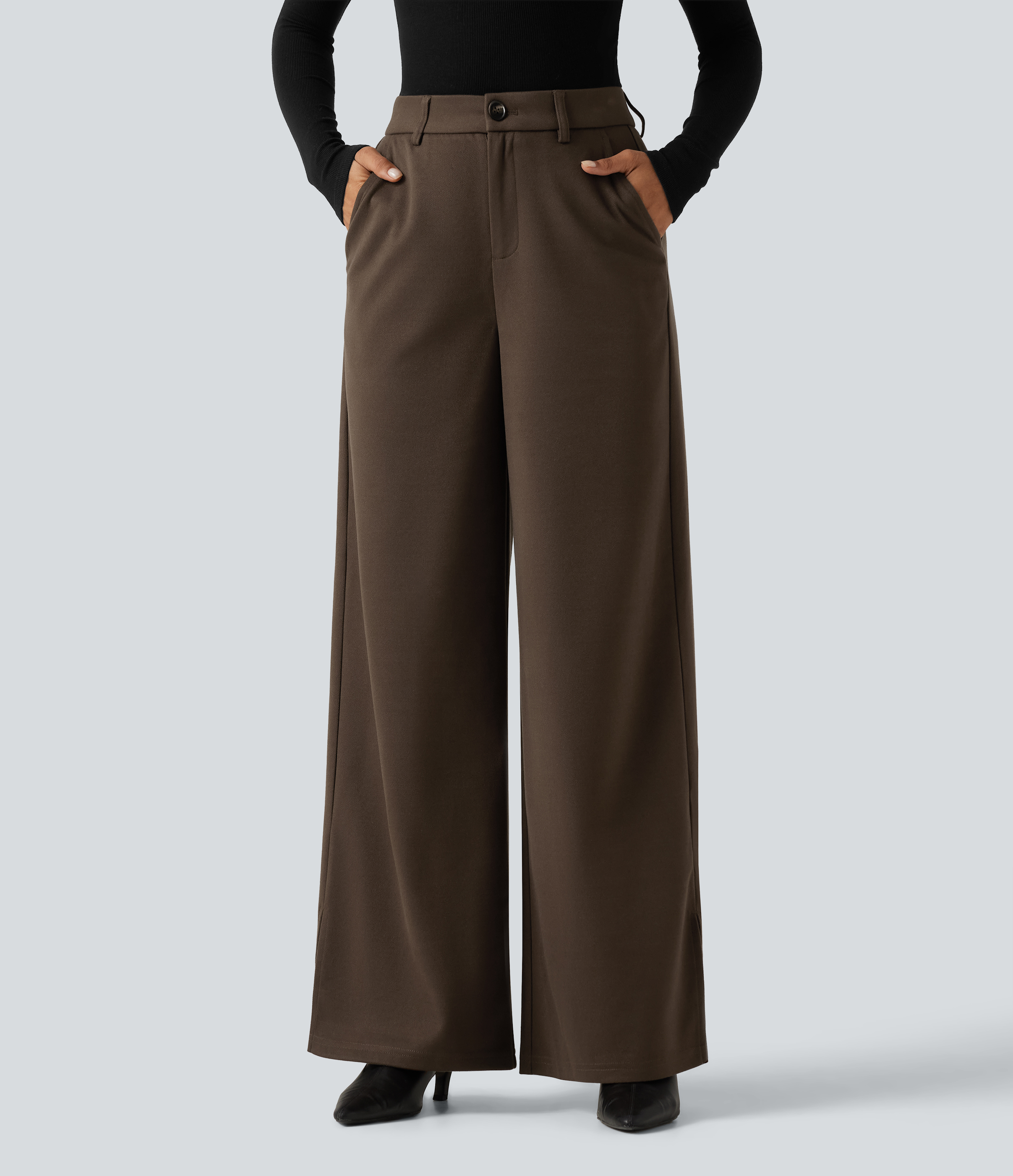 High Waisted Wide Leg Work Pants with Pockets