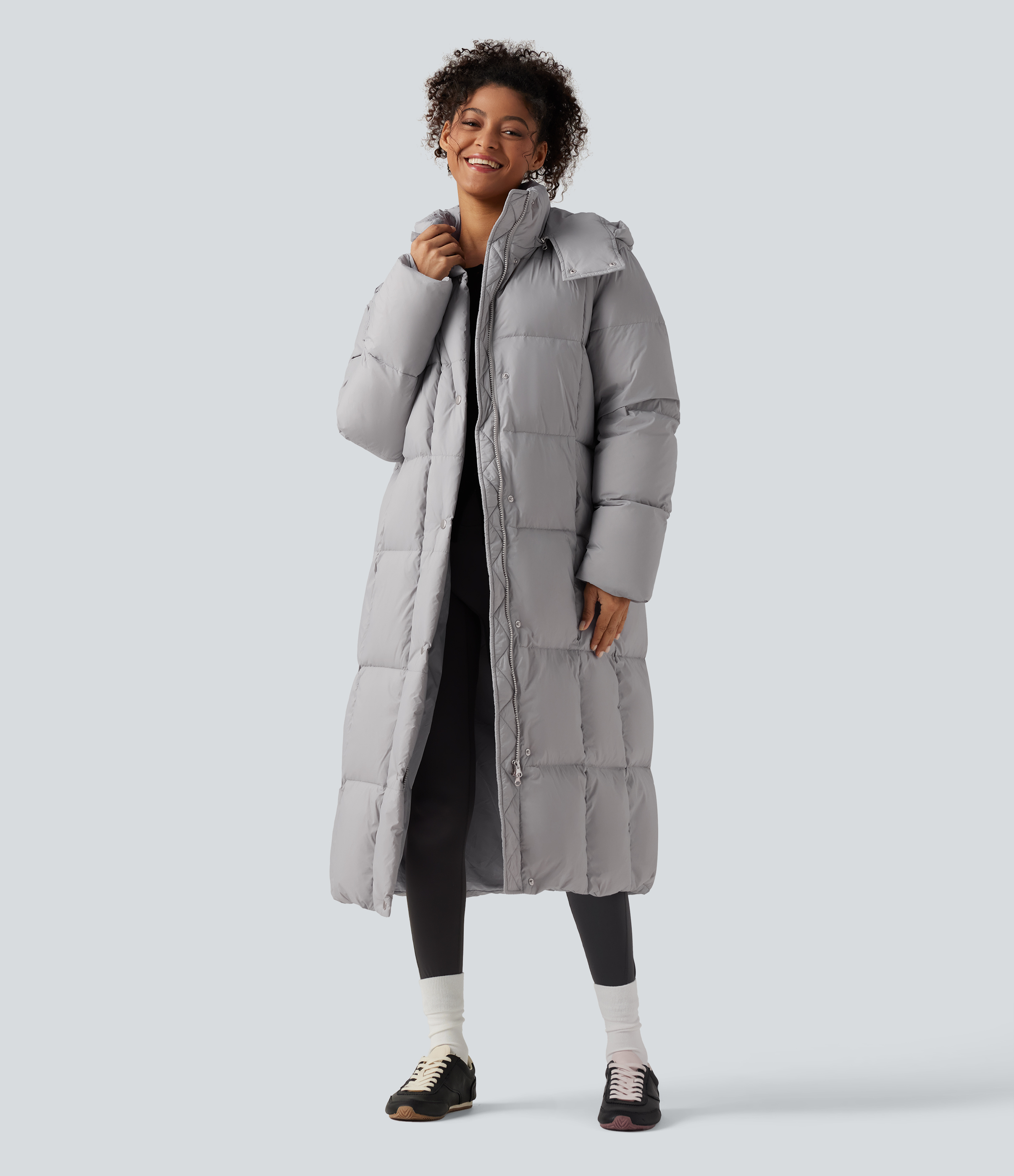 Hooded Long Sleeve Longline Casual Down Jacket with Pockets