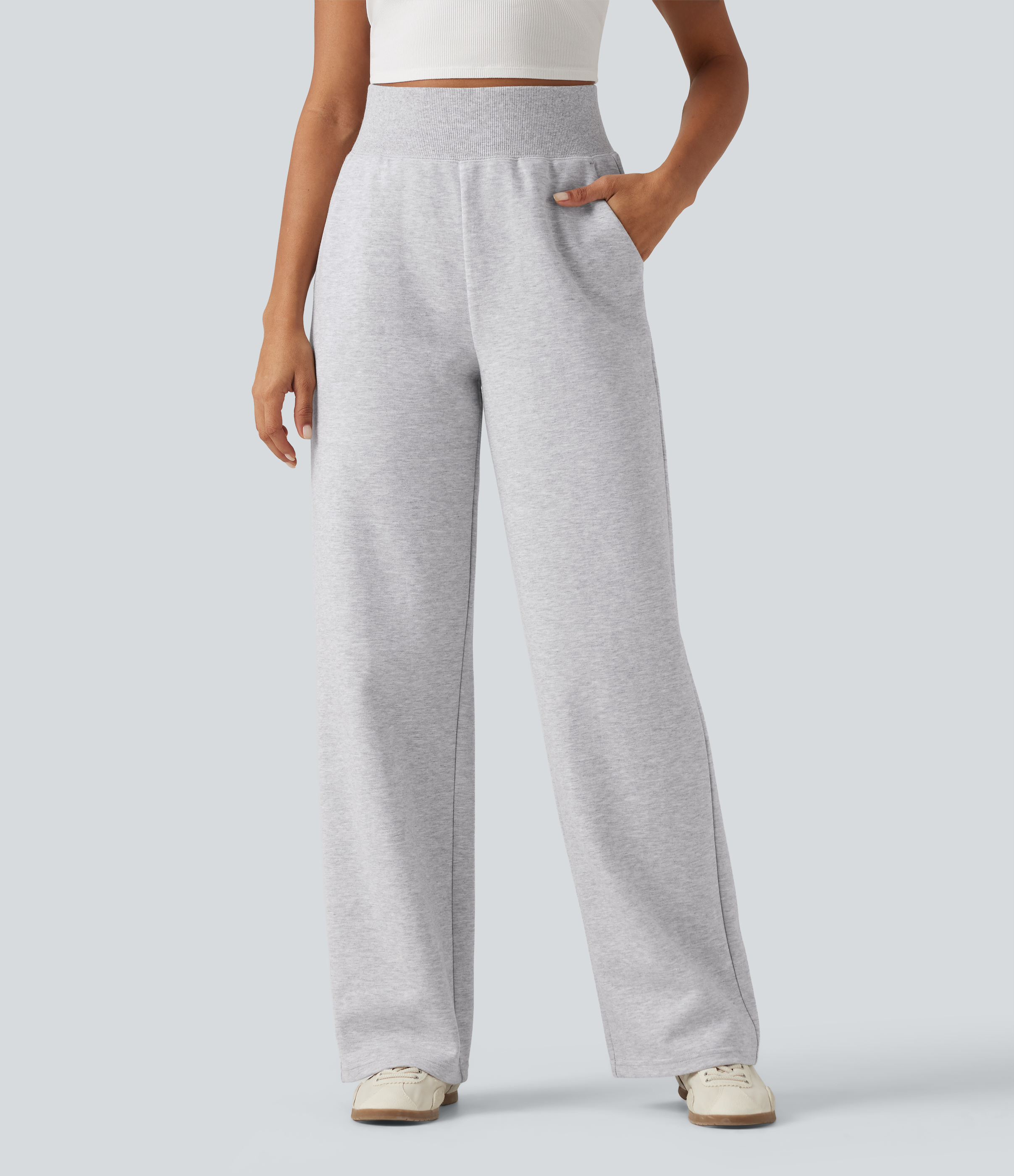 High Waisted Straight Leg Casual Cotton Sweatpants with Pockets