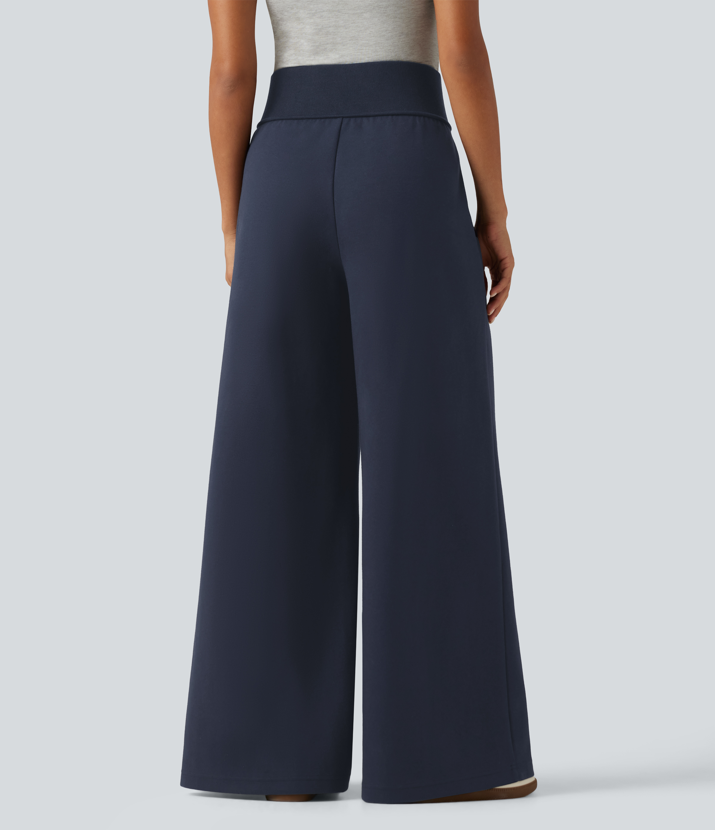 Navy Blazer High Waisted Wide Leg Casual Cotton Sweatpants with Pockets / 2
