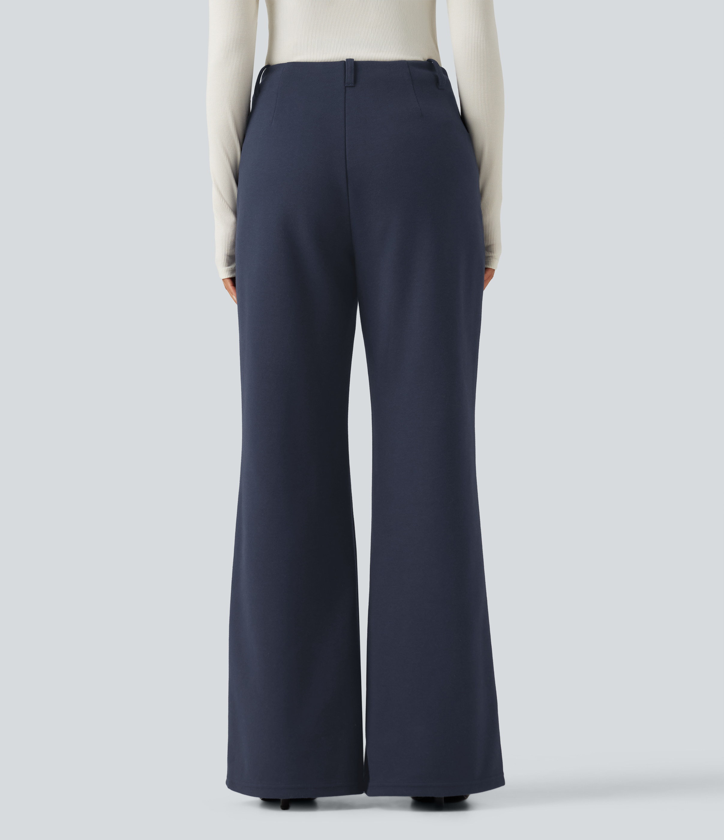Navy Blazer Καθημερινό βαμβακερό παντελόνι φόρμας μέσης ύψους με καμπάνα και τσέπες / 2