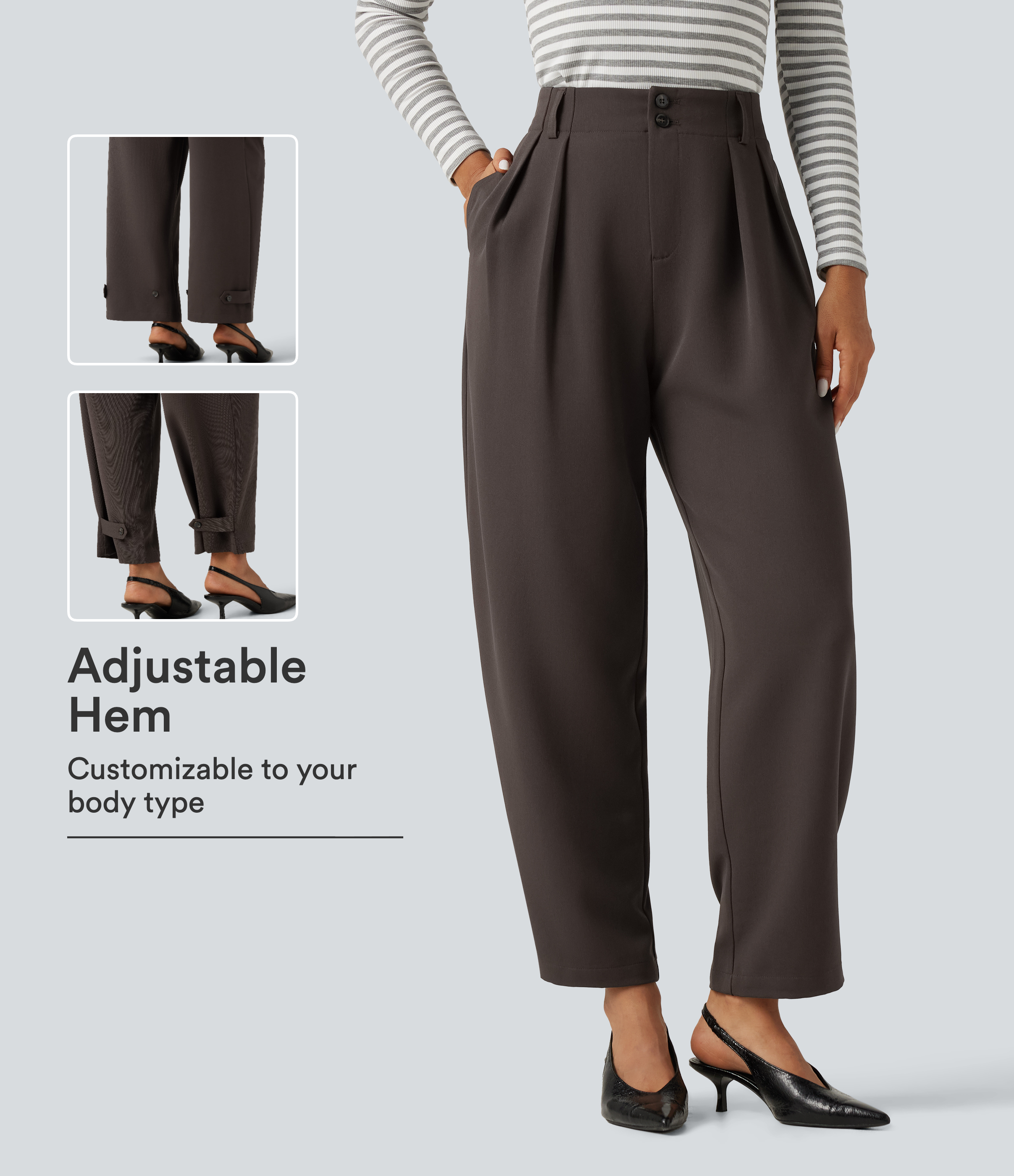 High Waisted Straight Leg Work Pants with Pockets