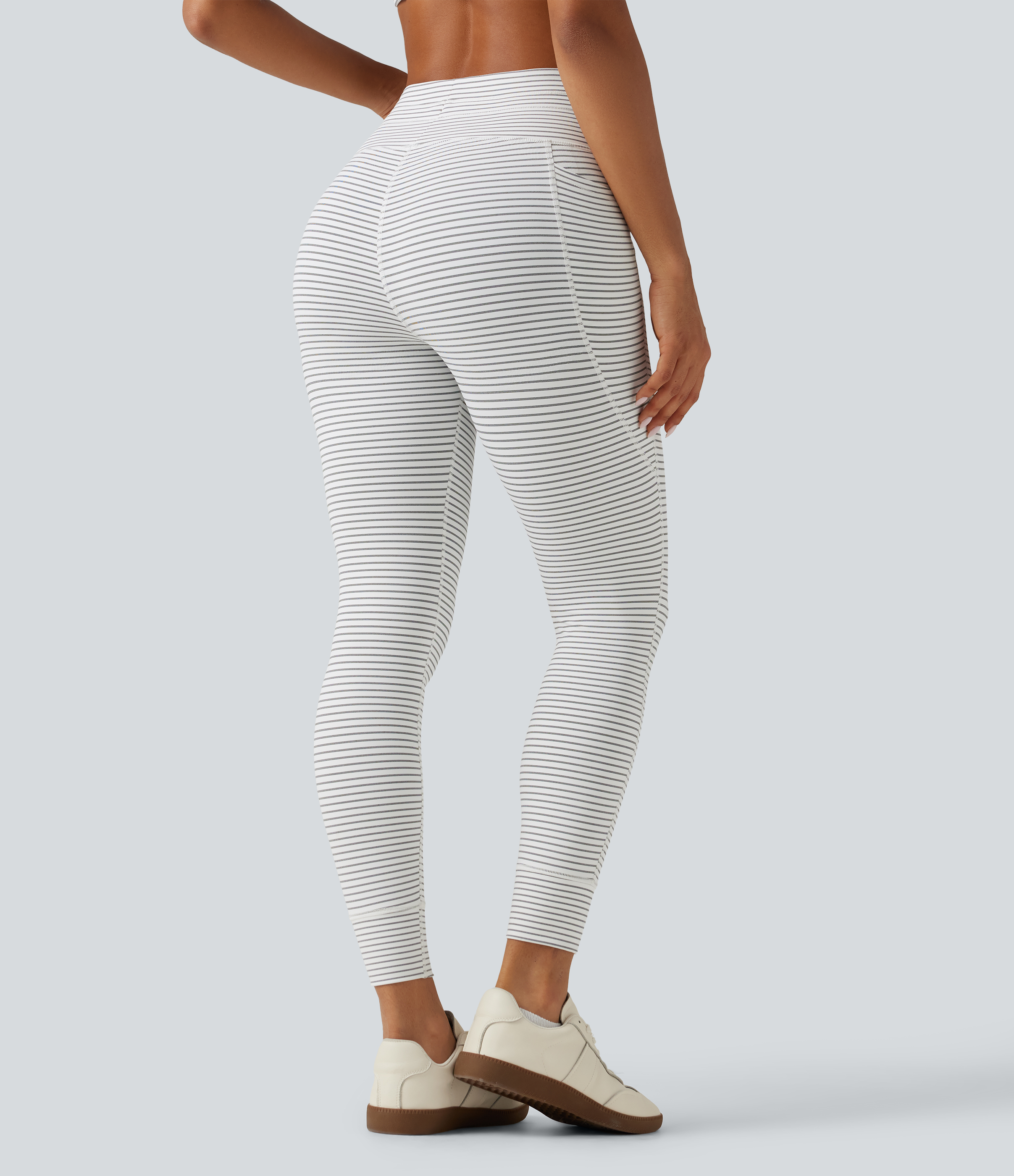 Zebra Ripple High Waisted Butt Lifting Drawstring Stripe Yoga Leggings with Pockets / 2