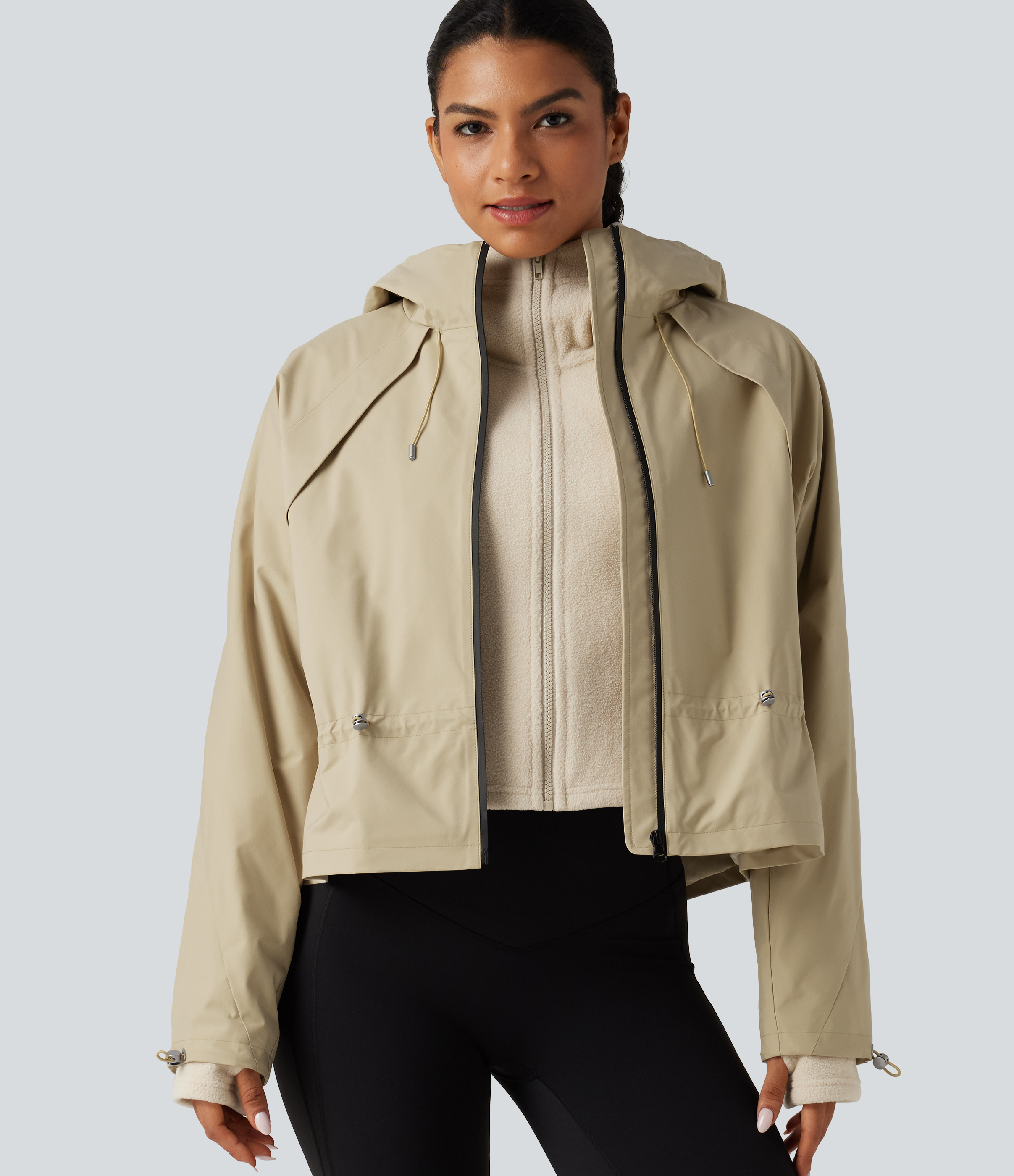 Hooded Long Sleeve 2-Piece Hiking Windbreaker Jacket with Pockets 