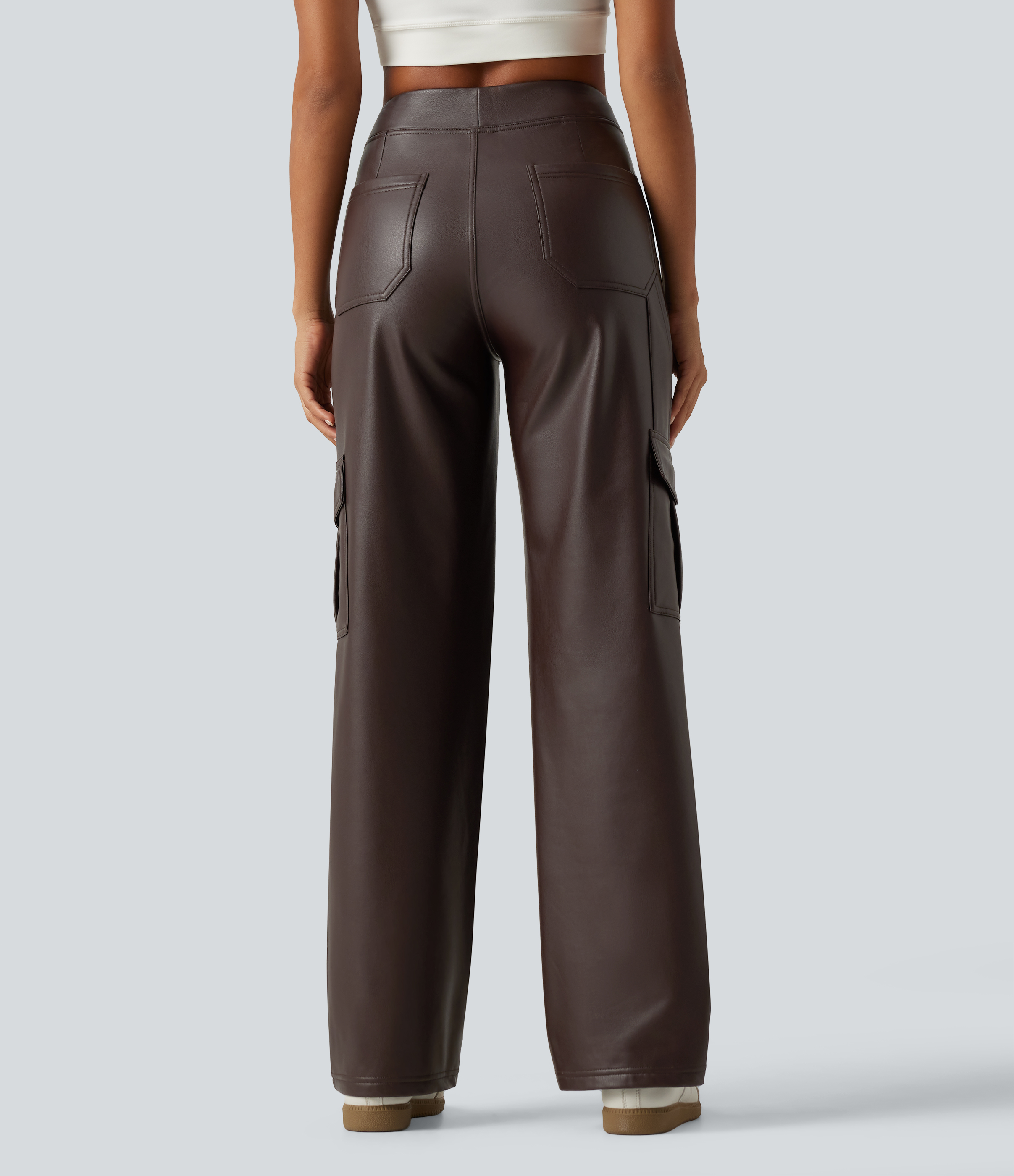 Java Pantalon cargo en simili stretch doublé polaire taille mi-haute coupe large avec poches / 2