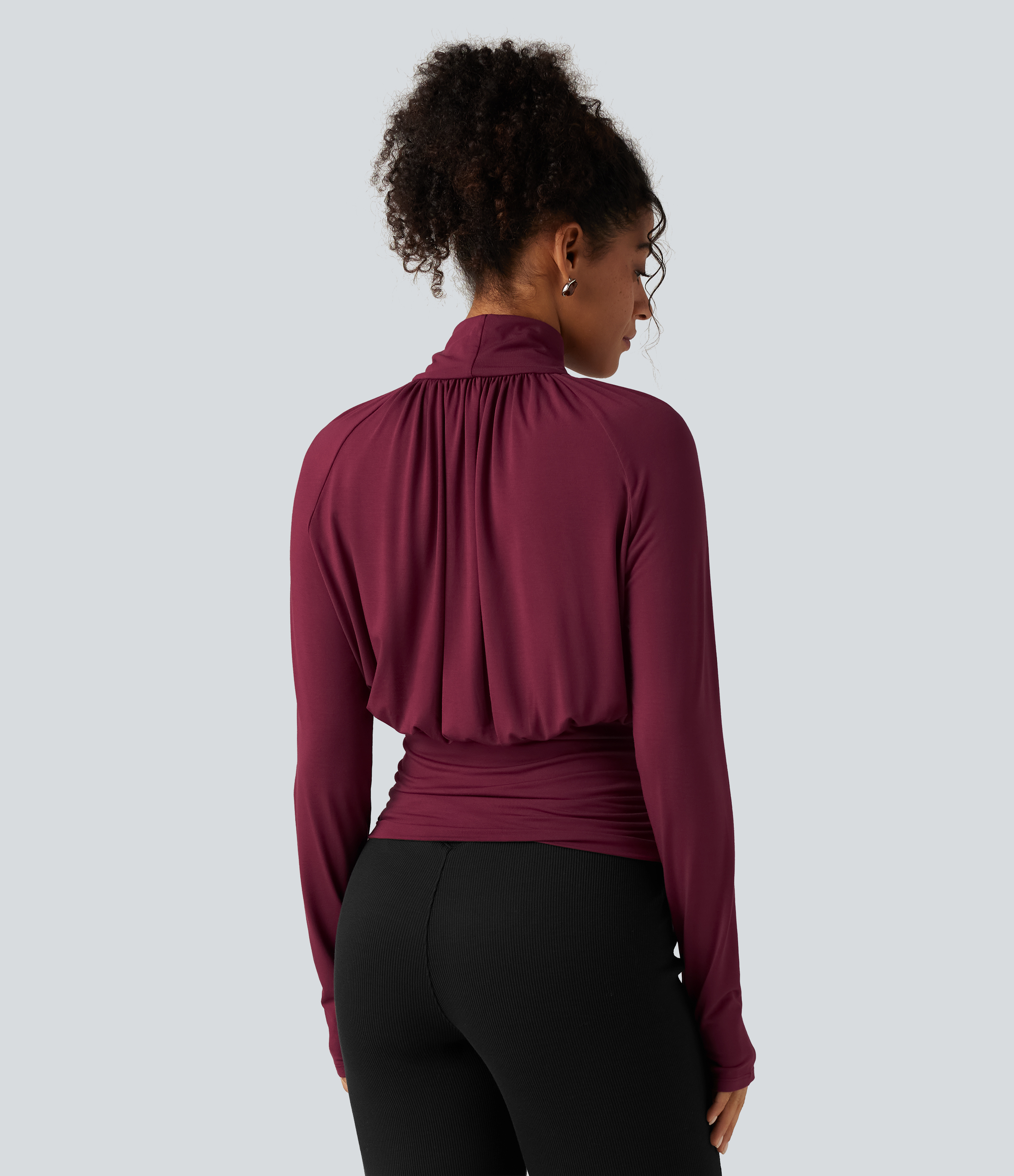 Purple Potion High Neck Long Sleeve Ruched Casual Top / 2