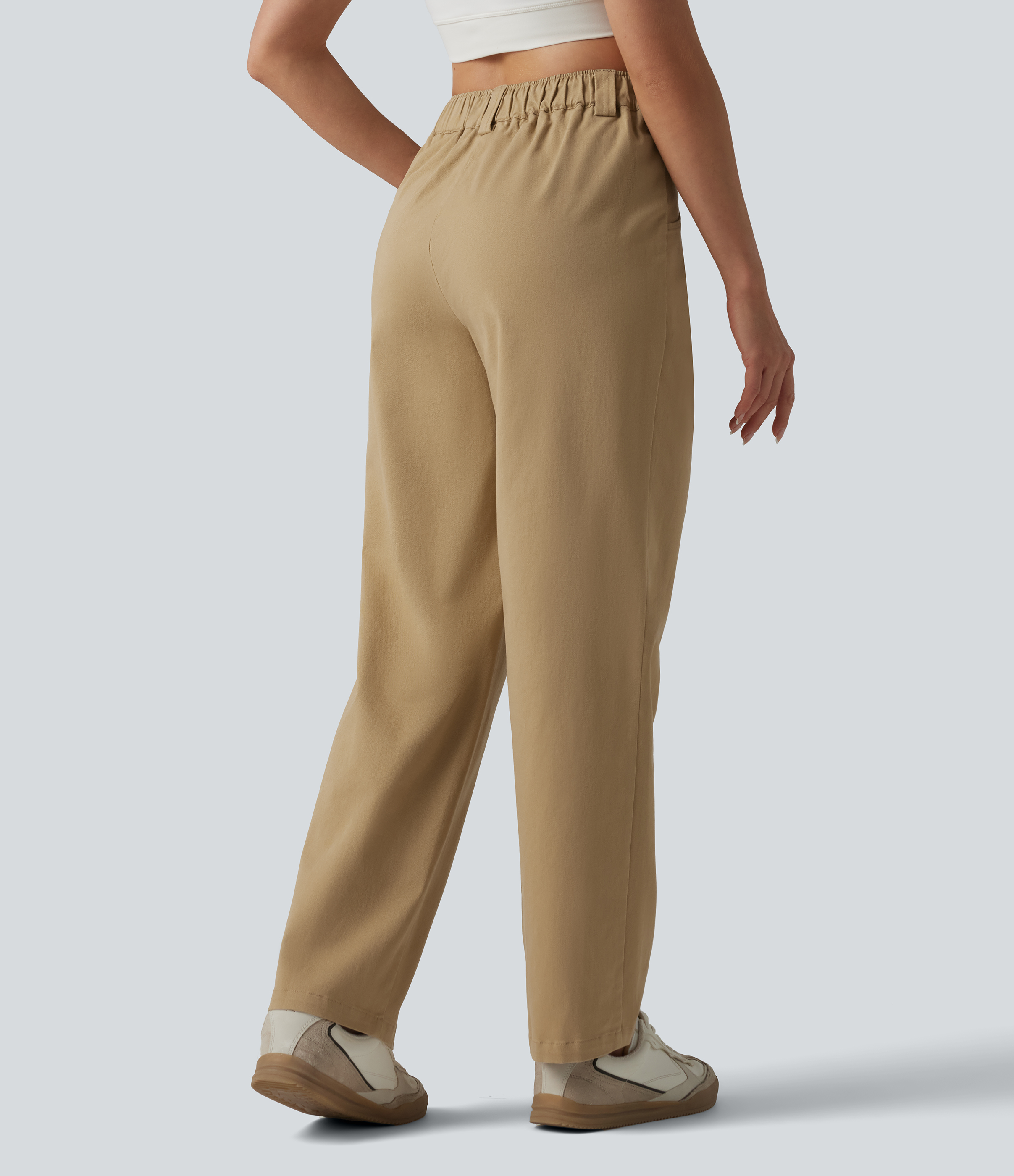Starfish High Waisted Pleated Straight Leg Casual Chino Cotton Trousers with Pockets / 2