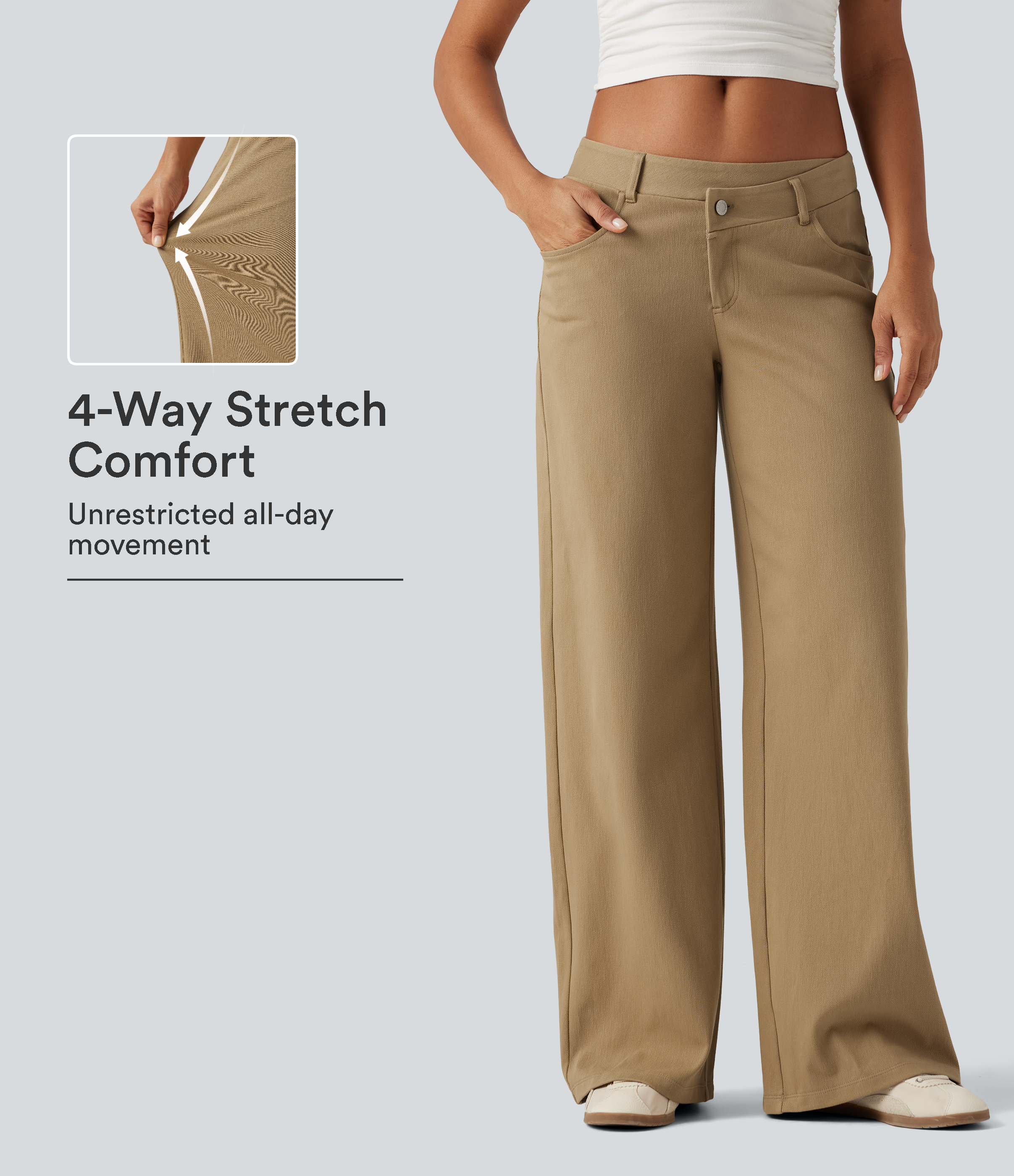 Low Rise Asymmetric Wide Leg Casual Cotton Pants with Pockets