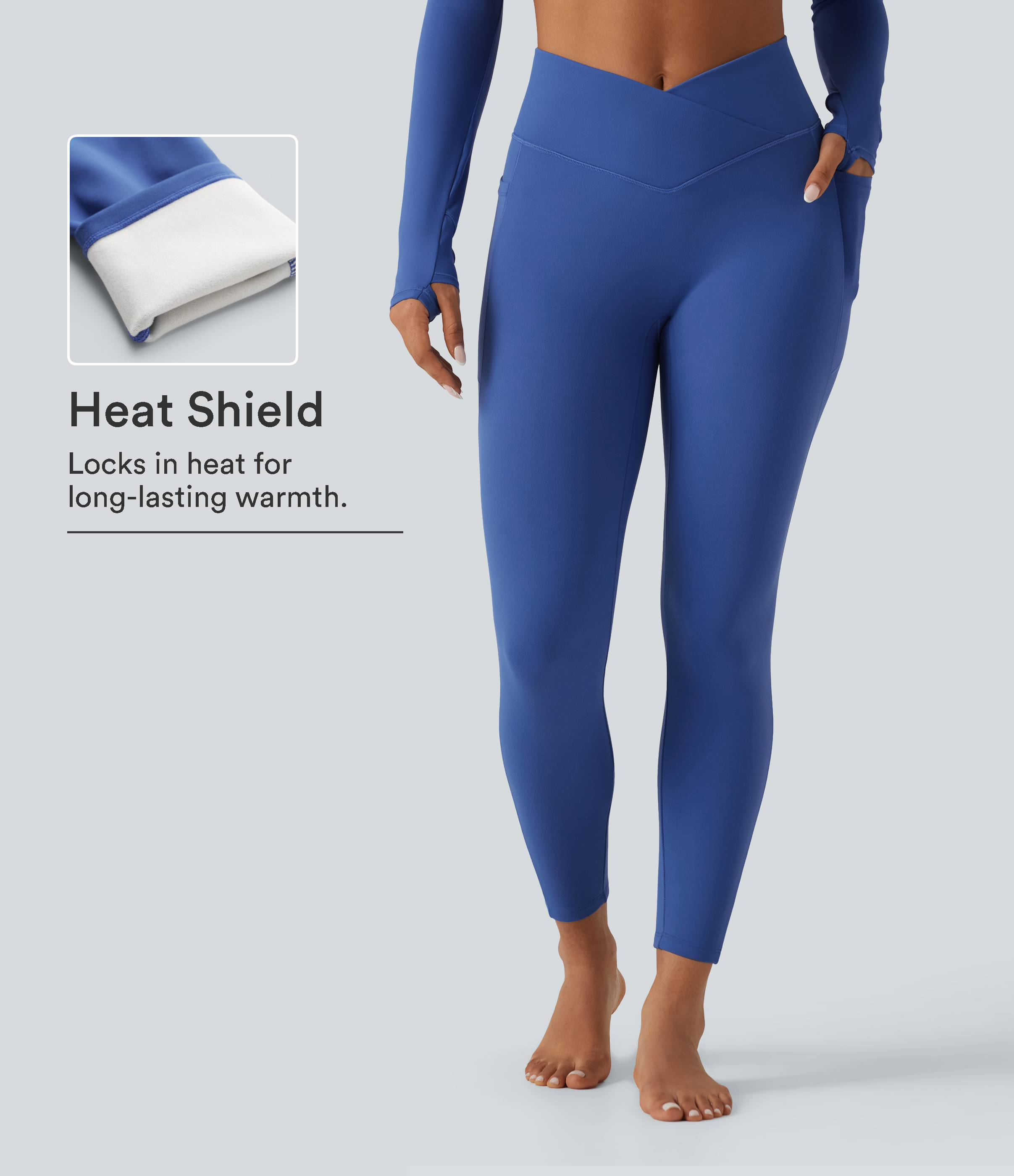 High Waisted Crossover Fleece Yoga Leggings with Pockets