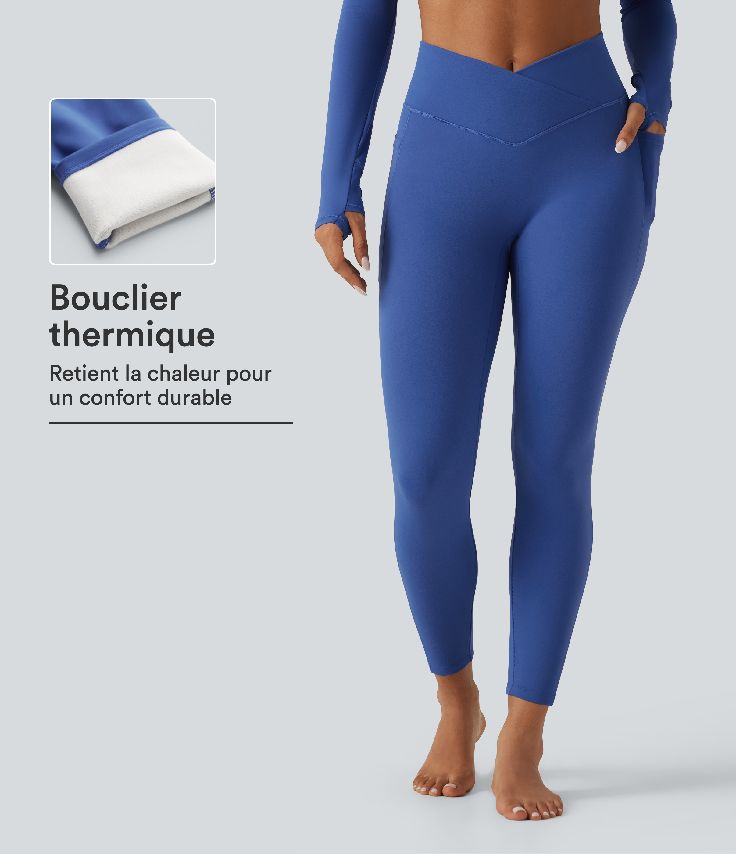 Legging de yoga en polaire taille haute croisée avec poches