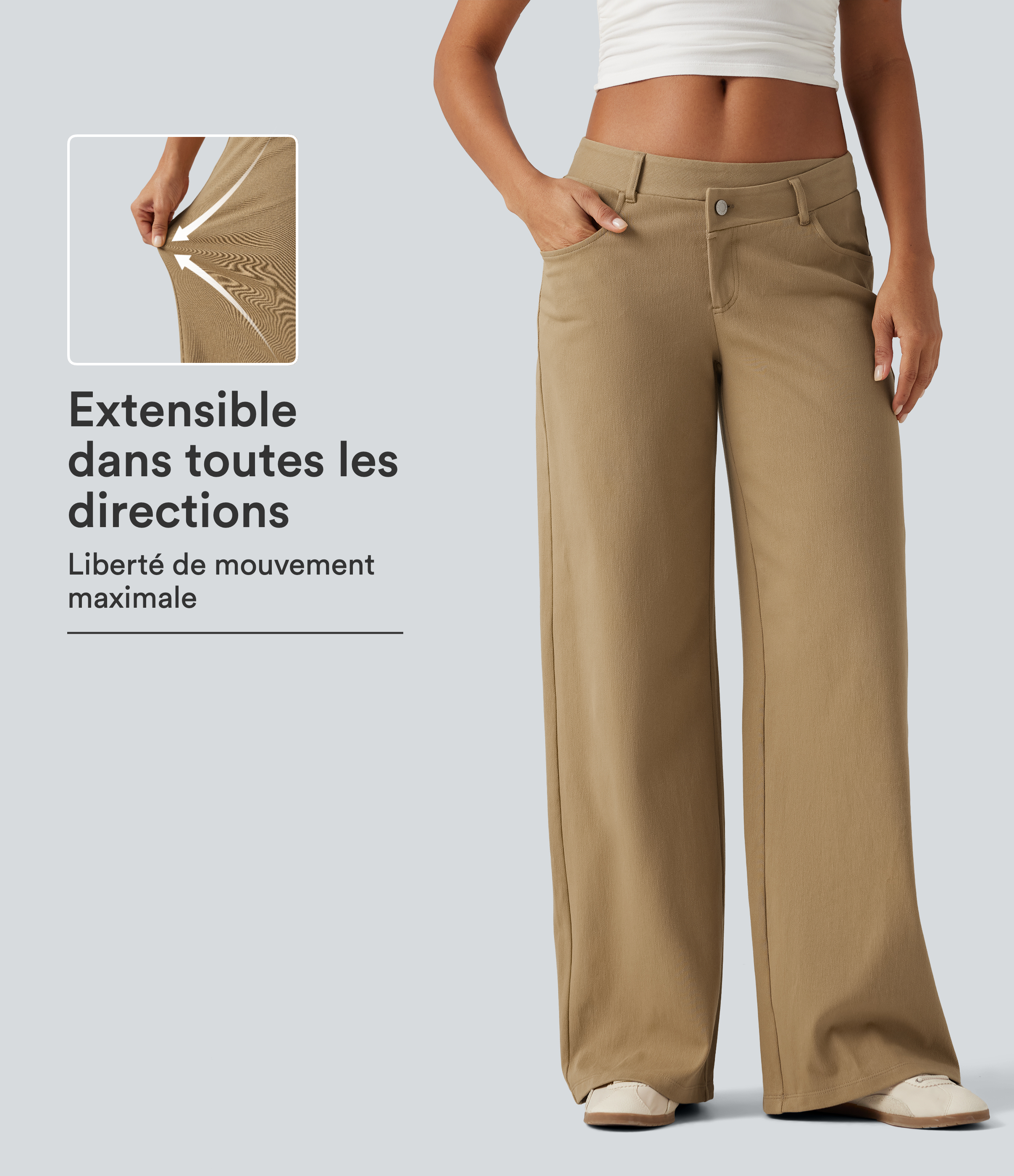 Pantalon en coton taille basse asymétrique coupe large avec poches
