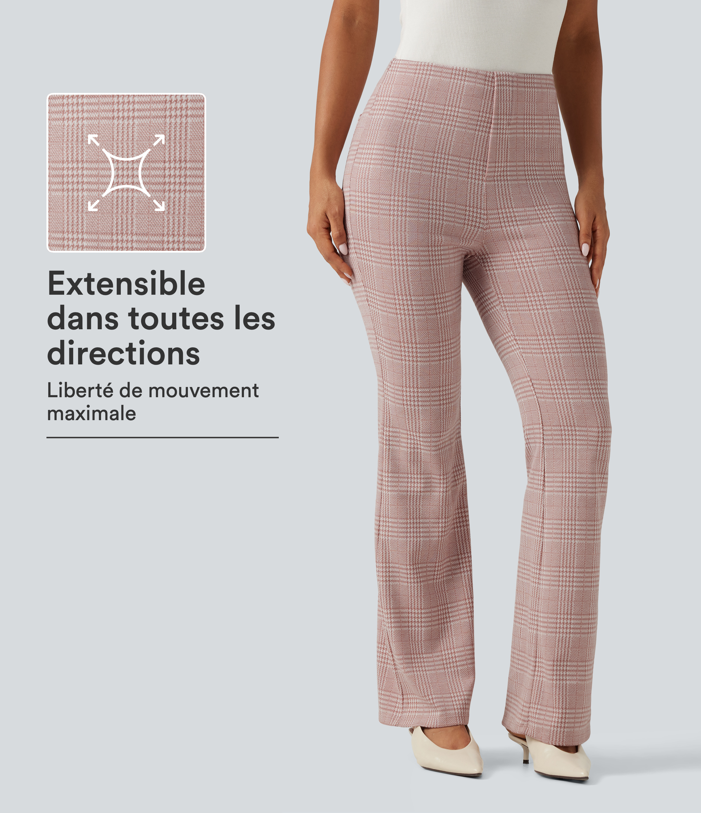 Pantalon de bureau flare Halara Flex™ taille haute à carreaux avec poches