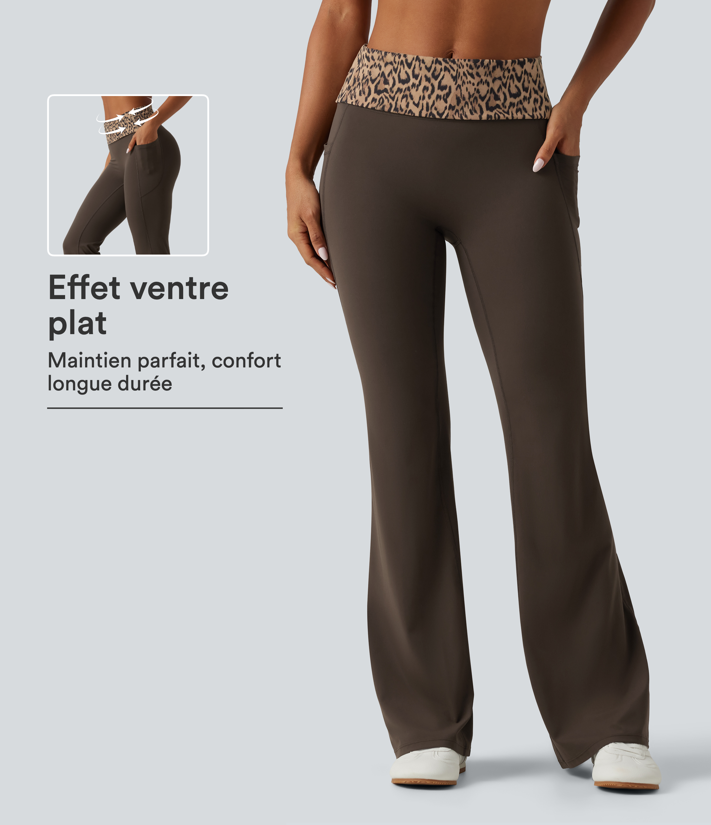 Legging de yoga flare Halara UltraSculpt™ taille mi-haute rabattable, gainant, imprimé léopard avec poches