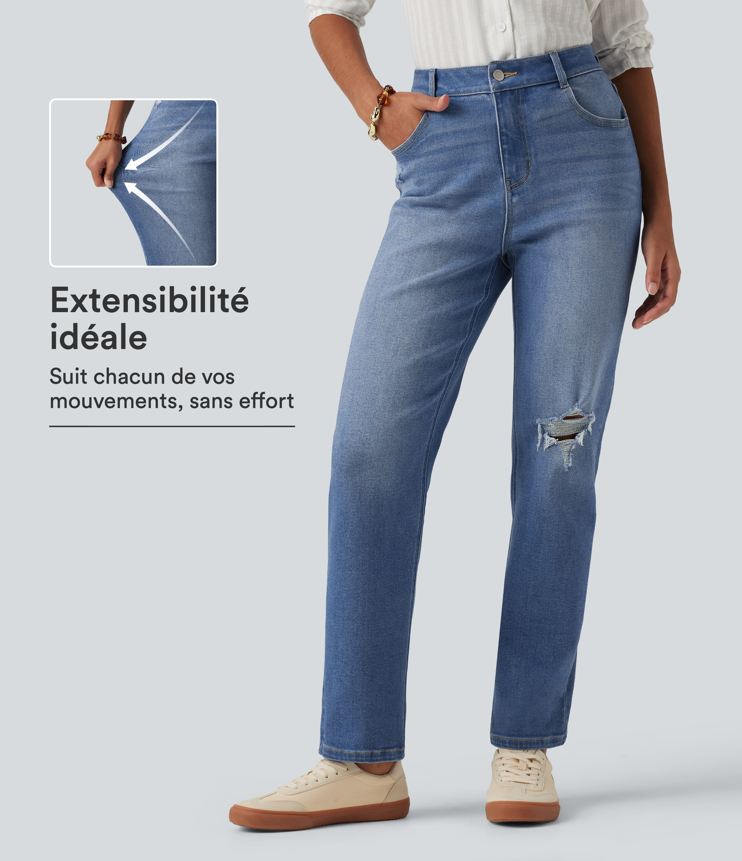 Jean taille haute avec poches