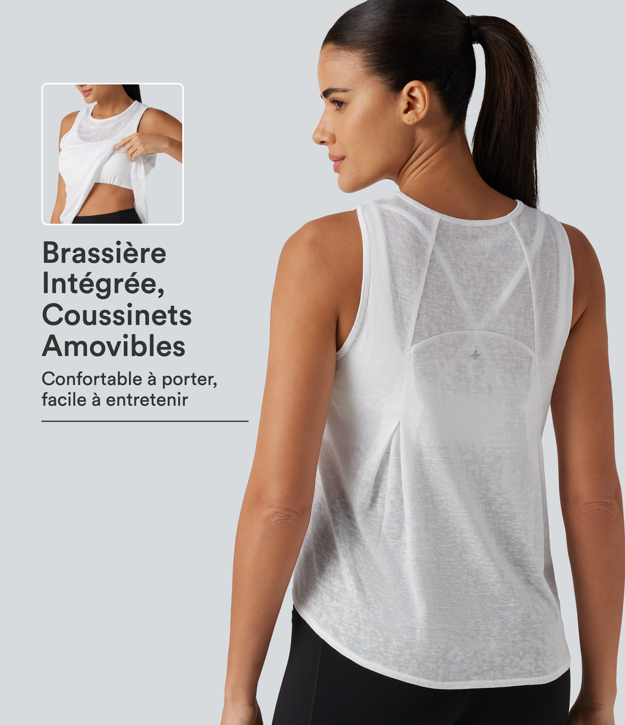 Débardeur de sport à encolure arrondie, ourlet arrondi et coussinets amovibles