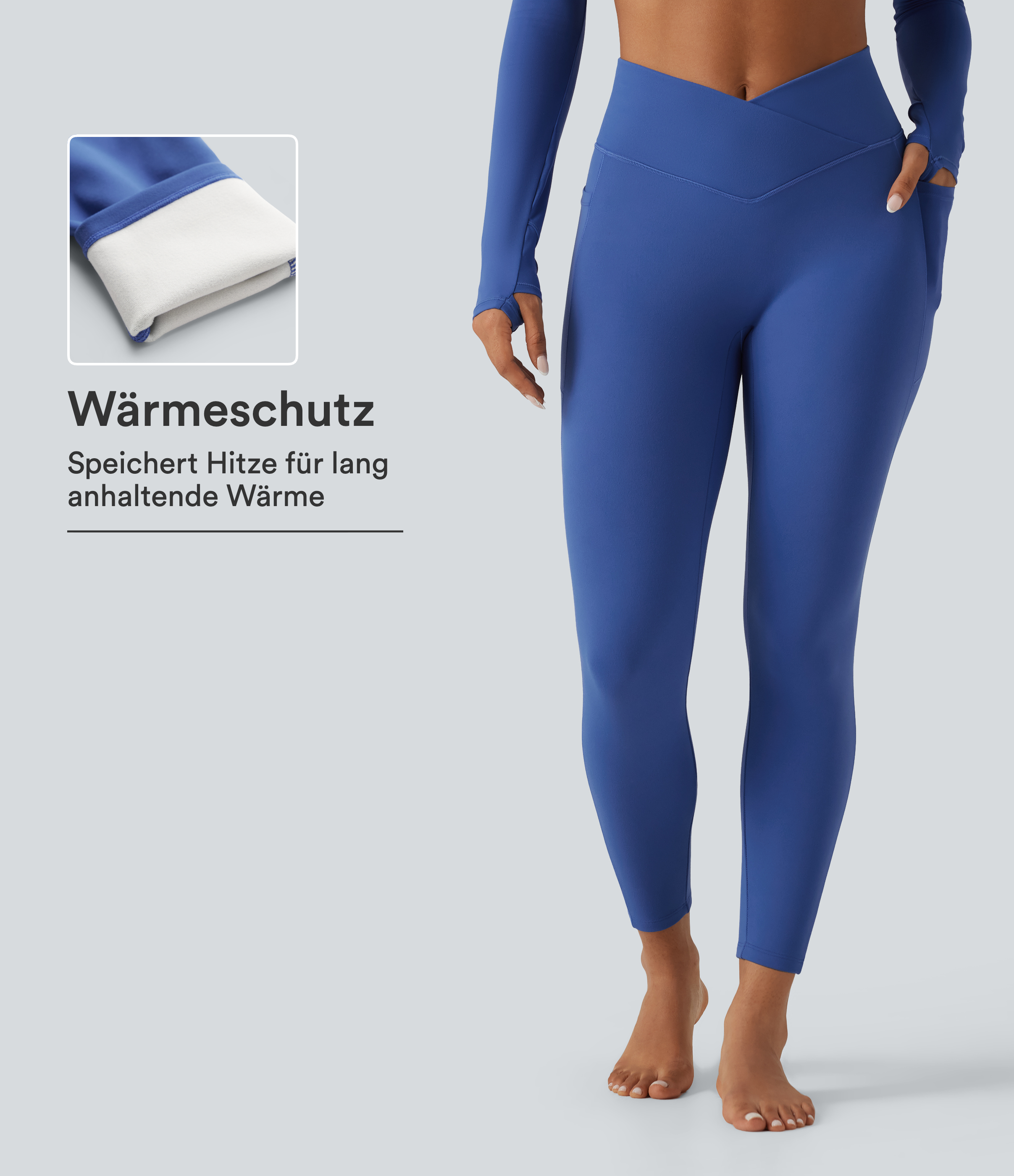 Fleece-Yoga-Leggings mit hohem Crossover-Bund und Seitentaschen